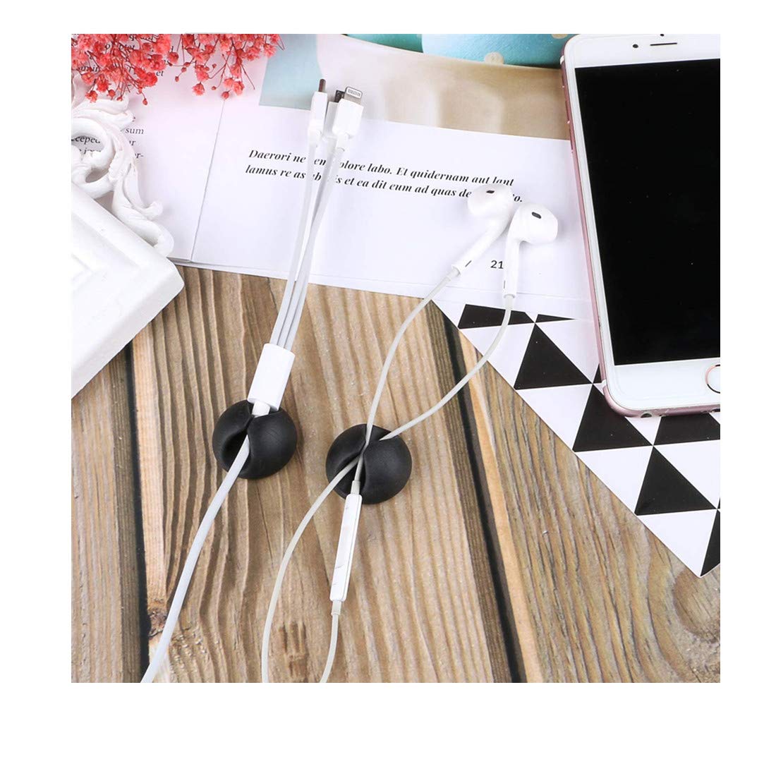 Eledabra 20 Pack Black Silicone Cable Clip Holders, Self Adhesive Wire Management, Well Organized Cables For Home, Office, Car