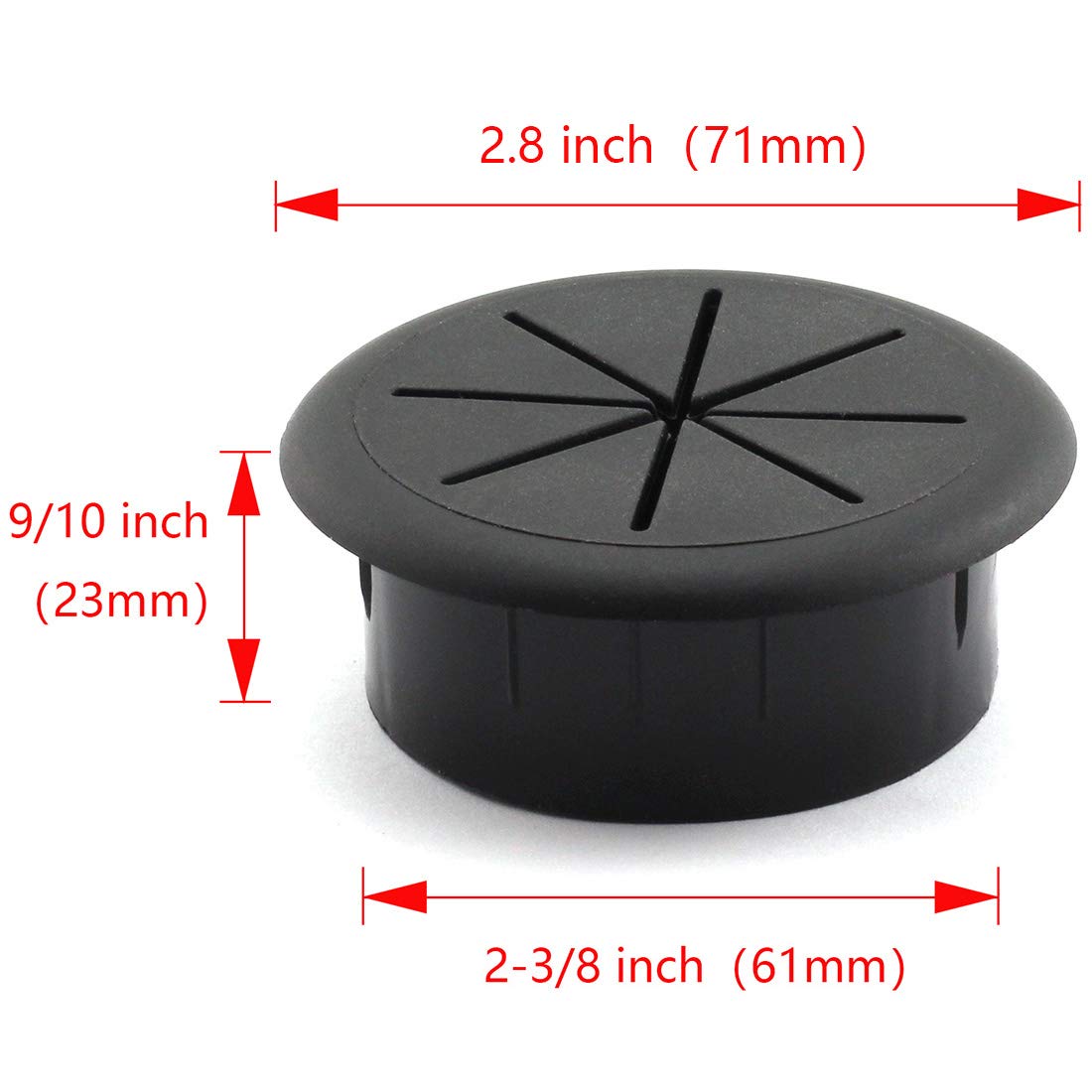 HJ Garden Flexible Desk Cord Grommets Wire Organizer PP Black 2-3/8 inch