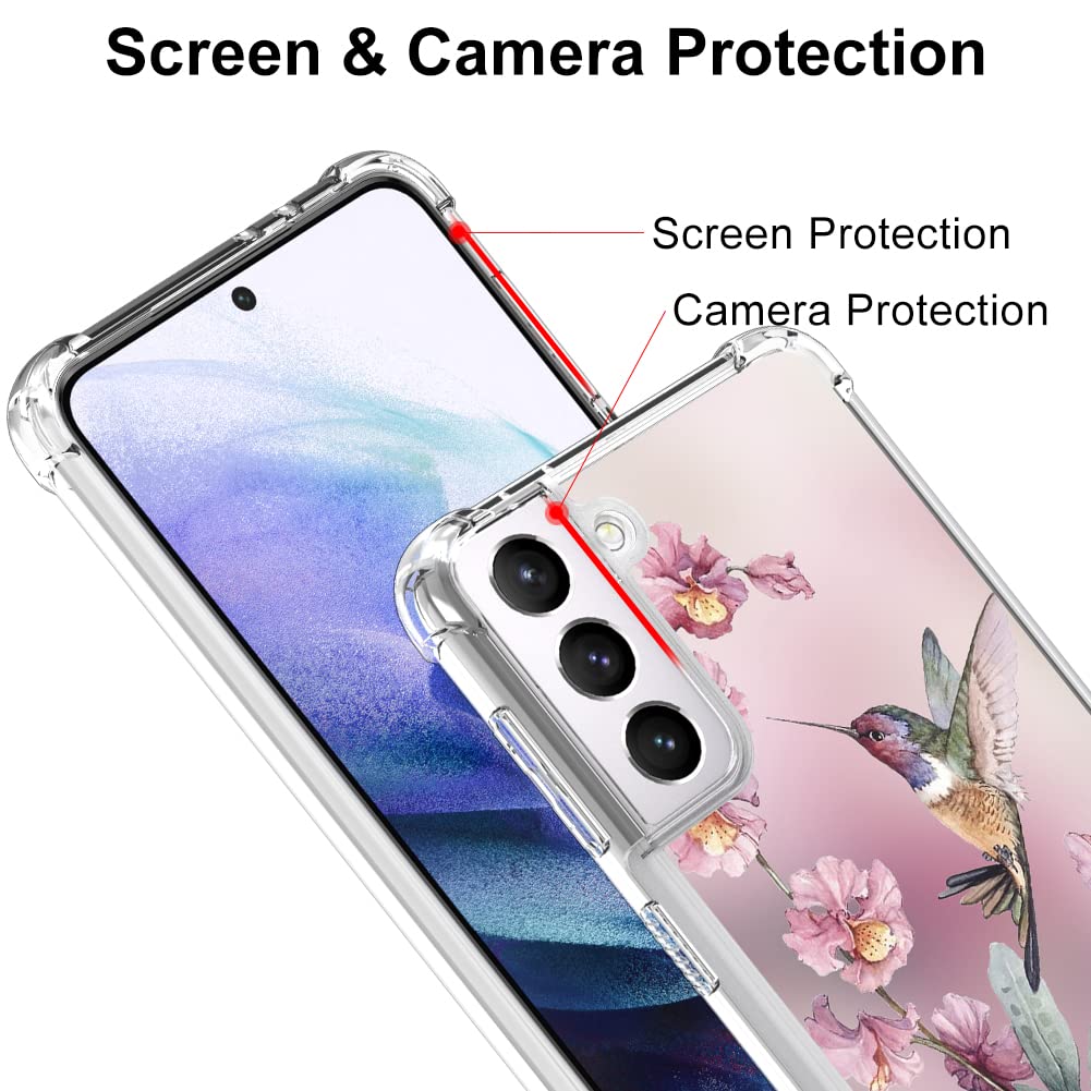 OOK Samsung Galaxy S21 Plus 5G Phone Case Flexible TPU Pink Hummingbird Shockproof Anti-Scratch Cover with Ring Kickstand