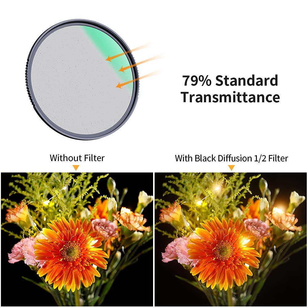 K&F Concept 55Mm Black Diffusion 1/2 Filter Mist Cinematic Effect Lens Filter With 28 Multi Layer Coatings Waterproof/Scratch Re