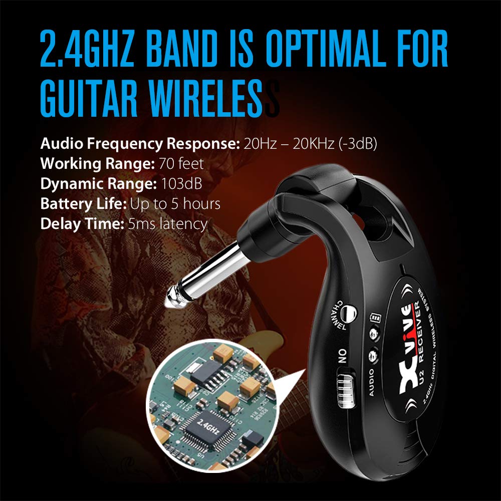 Xvive U2 Guitar Wireless System Wireless Transmitter And Receiver 2.4Ghz 4 Channels For Guitar