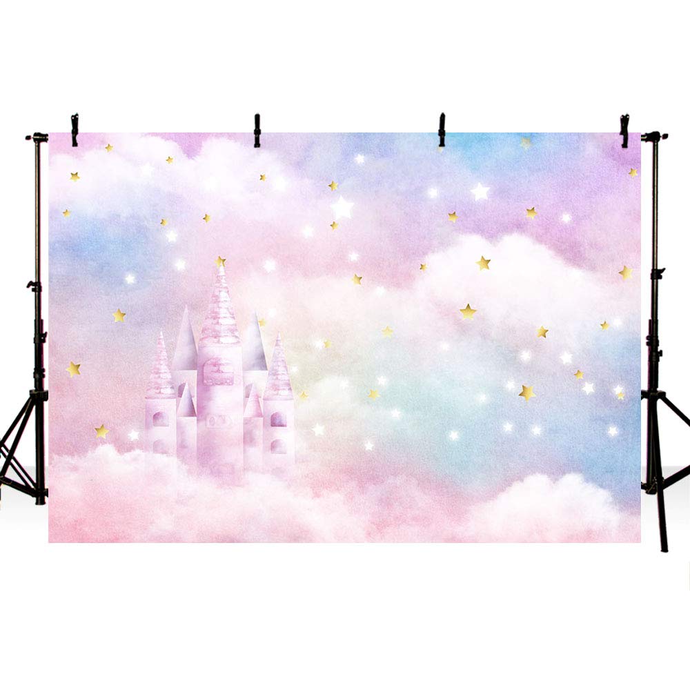 Mehofond Pastel Rainbow Watercolor Photo Studio Booth Background Props Gold Stars Castle Princess Magical Girl Happy Birthday Pa