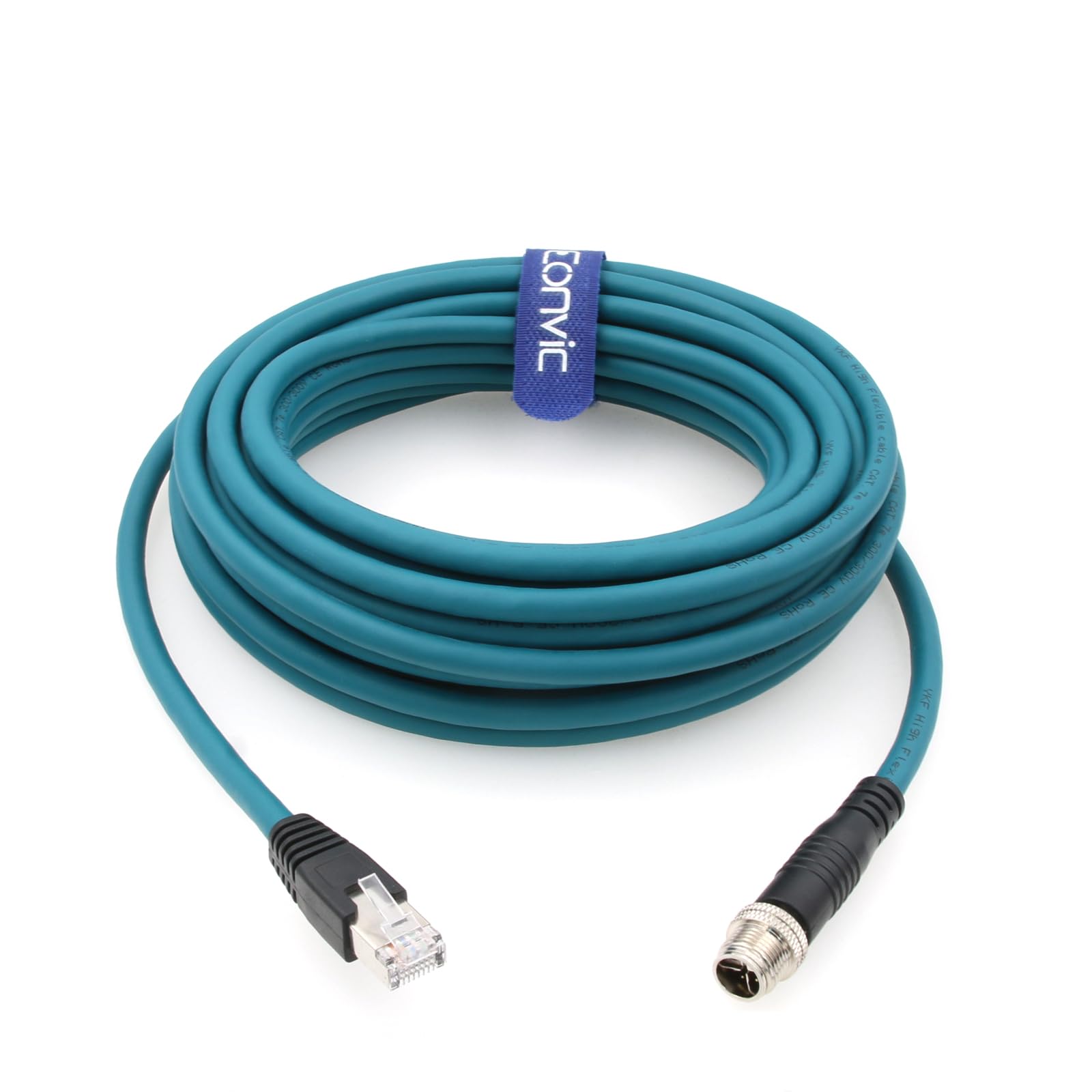 Eonvic Ethernet Shielded Cable M12 X Type 8 Position To Rj45 Waterproof Industrial Network High Flex Cable For Cognex (8M, Blue)
