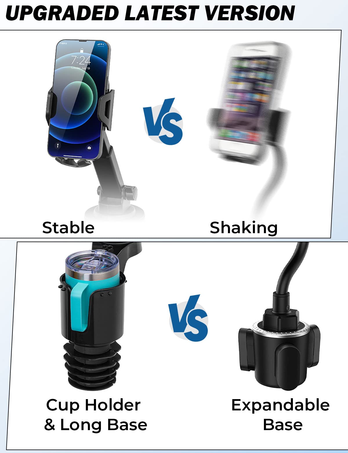 Joytutus Car Phone Holder Mount With 360 Degree Rotation, Large Cup Adapter, Compatible With Iphone, Samsung (2 Pack)