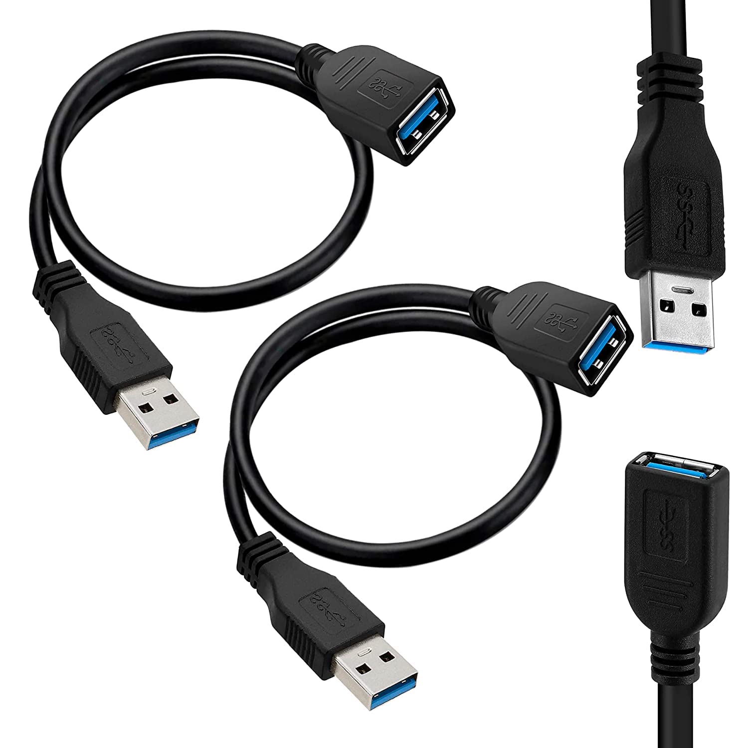 Saitech It 2 Pack Short Length 30Cm Usb 30 Extension Cable, Usb 30 A Male To Female Extender Cable   Black