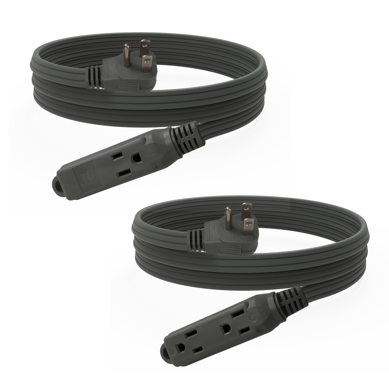 Ep 6 Ft 3 Outlet Extension Cord With Flat Plug, 3 Prong Grounded, 16/3 Spt 3 Power Cable For Indoor Use, Grey, 2 Pack