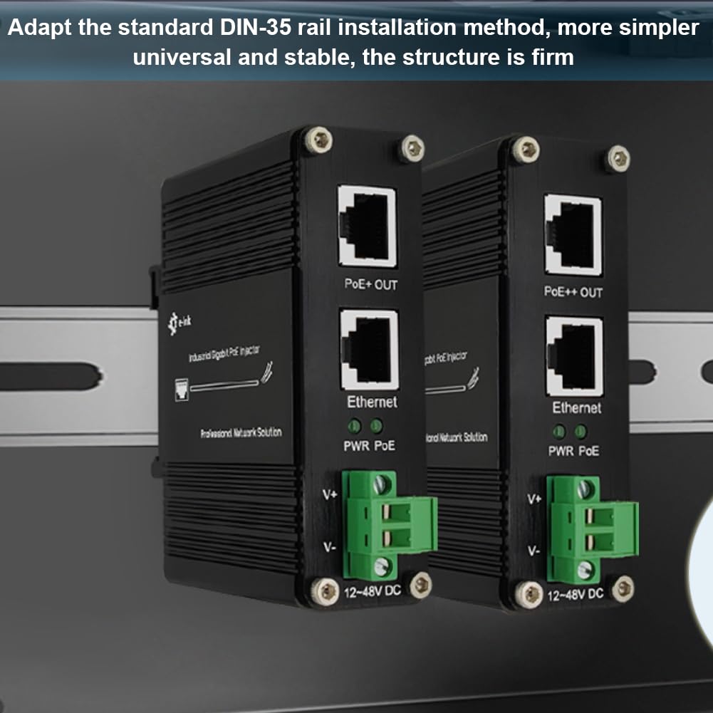 E Link Hardened Industrial Gigabit Poe++ Injector 48Vdc Input Poe++ 60W Up To 100 Meters Output Din  Rail Wall Mount  40C To 80C