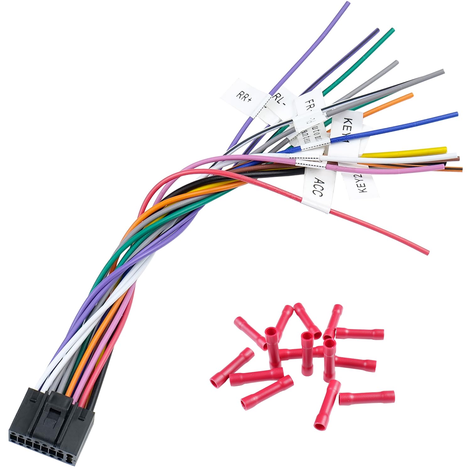 Jayubien 16Pin Android Radio Wiring Harness Adapter, Iso Car Stereo Wire Harness Power Speaker Cable With Butt Connector For Aft