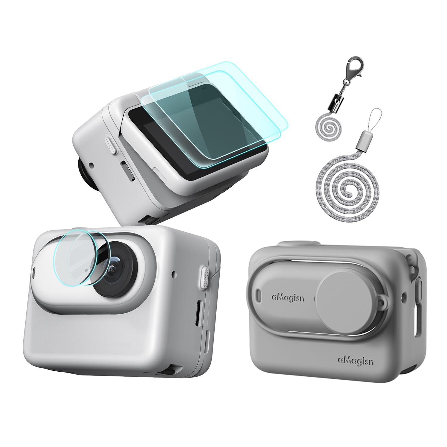 Rszfnjxry Silicone Protective Cover Case,Screen And Lens Protector For Insta360 Go 3 (Grey)