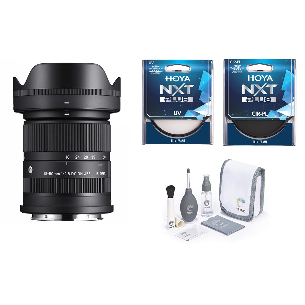 Sigma 18-50mm f/2.8 DC DN Contemporary Lens for Sony E, Bundle with Hoya NXT Plus 55mm UV+CPL Filter Kit and Cleaning Kit