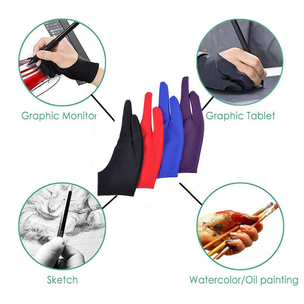 Gzingen 5 Pieces Artist Glove For Drawing Tablet, Two Finger Tablet Drawing Gloves, Digital Artist Gloves For Graphics Pen Drawi