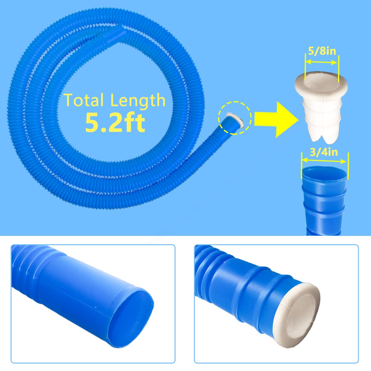 Forestchill Universal Drain Hose For Air Conditoner, Inlet Hose For Semi Automatic Washing Machine, 5.2 Ft