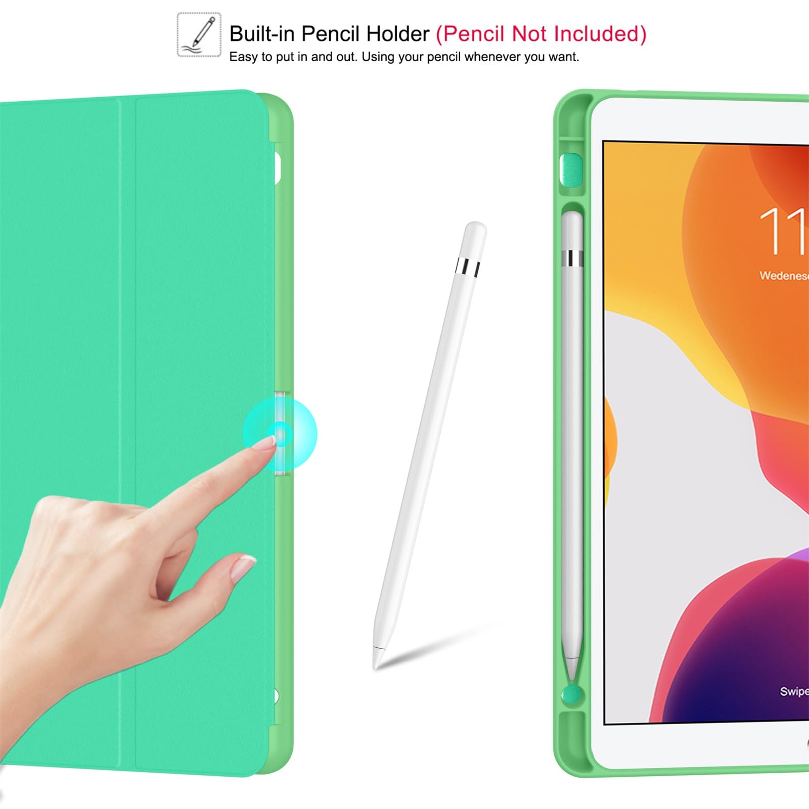 Soke Case For Ipad 9Th Generation 2021/8Th Gen 2020/7Th Gen 2019 With Pencil Holder   Premium Shockproof Case With Soft Tpu Back Cover & Auto Sleep/Wake For Ipad 10.2 Inch, Book Green