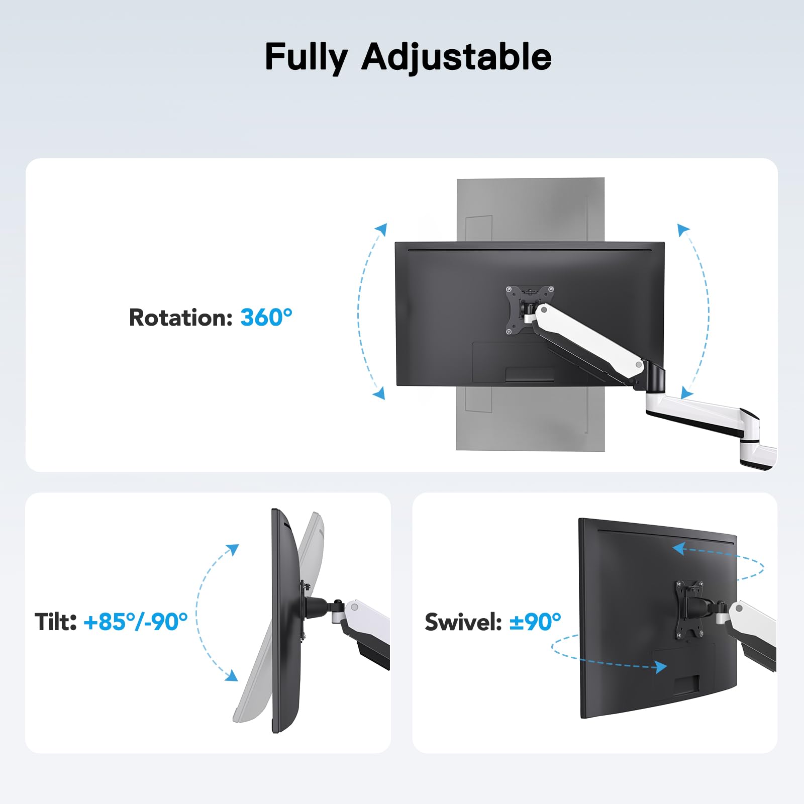 Huanuo Triple Monitor Stand   Full Motion Articulating Gas Spring Monitor Mount Fit Three 17 To 32 Inch Lcd Computer Screens With Clamp, Grommet Kit