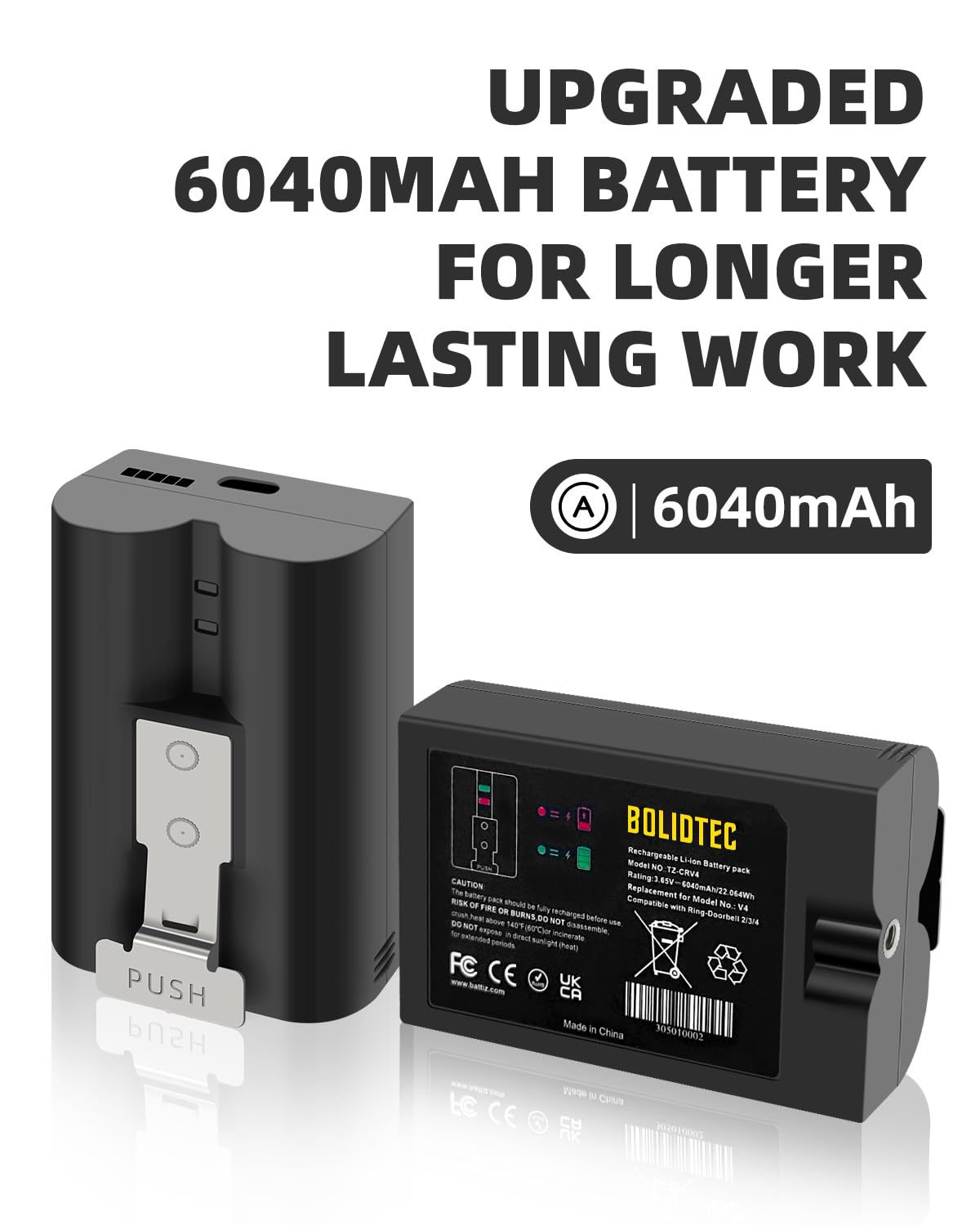 Bolidtec Ring Battery 2 Pack Replacement Battery With Charger Station For Ring Doorbell Camera 2/3/4, Stick Up Battery And Spotl