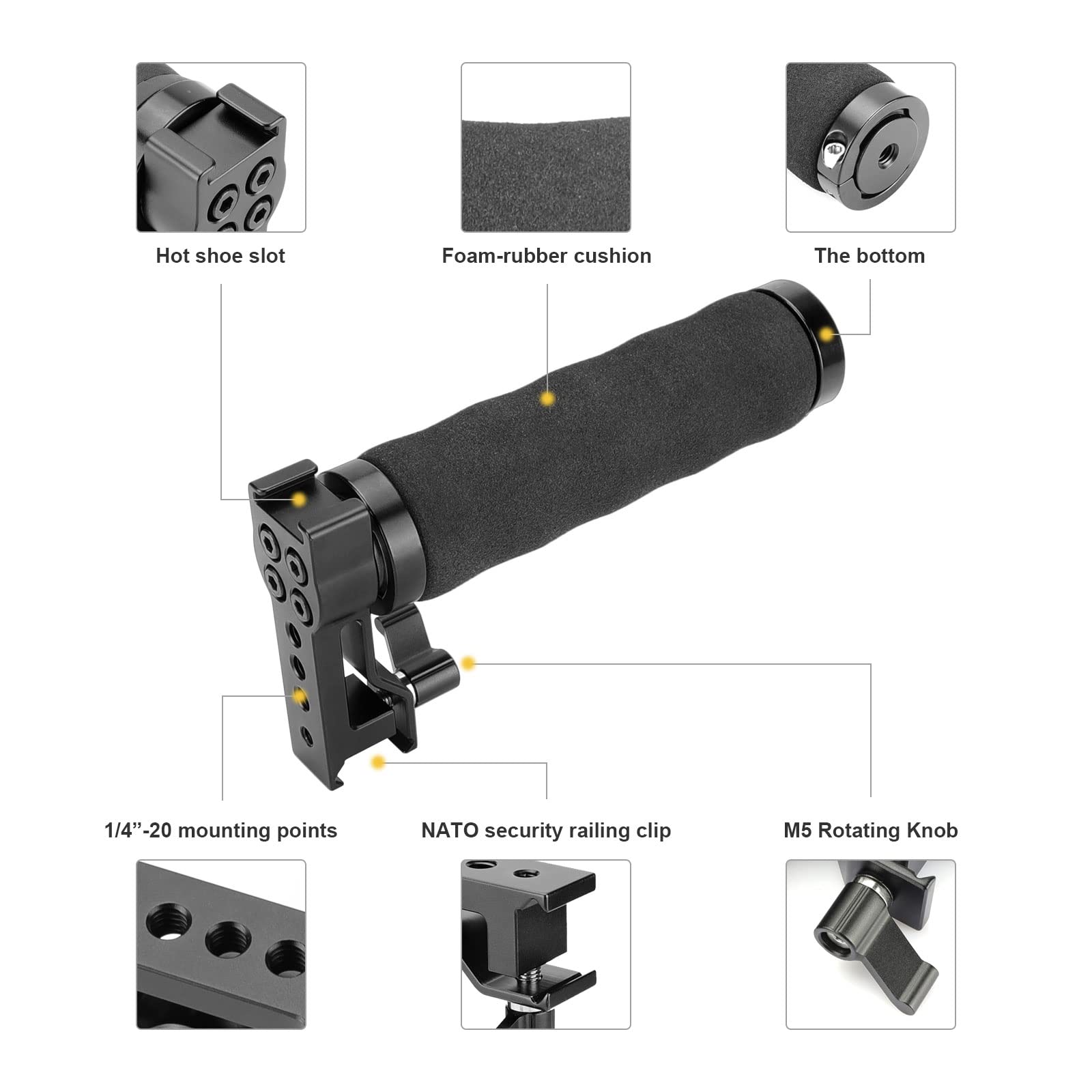 Szrig Ultralight Sponge Nato Handle Top Handgrip With Hot Shoe Adapter 1/4 20 Holes Nato Clamp For Dslr Cage Monitor Cage