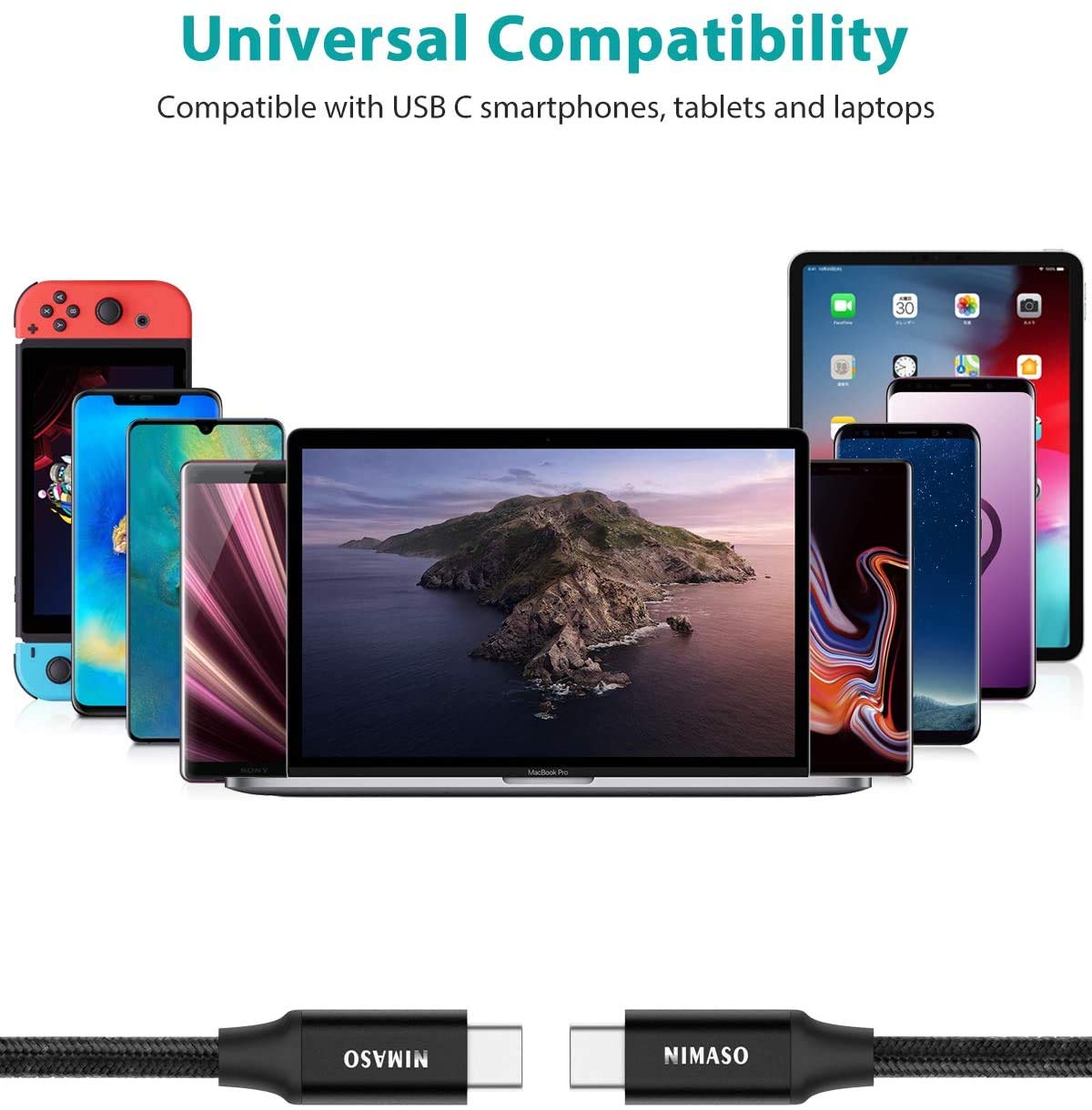 Nimaso Usb C 3.1 Gen 2 Cable 10Gbps Data Transfer, 4K Video Output Monitor Cable 100W Pd Fast Charging Cable For Iphone 15Pro/15