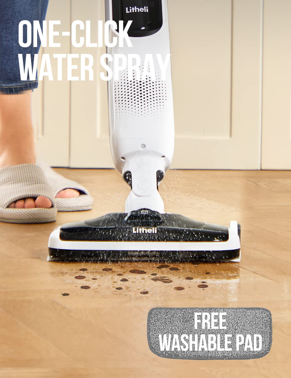 Litheli Cordless Vacuum Mop Cleaner, 2 In 1 Hard Floor Stick Vacuum, Wet Dry Mop, 2 Disposable Dust Boxes, 14 Disposable Pads &