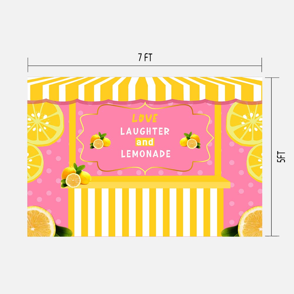 Yellow Lemon Backdrops For Party Shower Wall Decoration Love Laughter And Lemonade Pink Photography Background Photo Portrait 7X