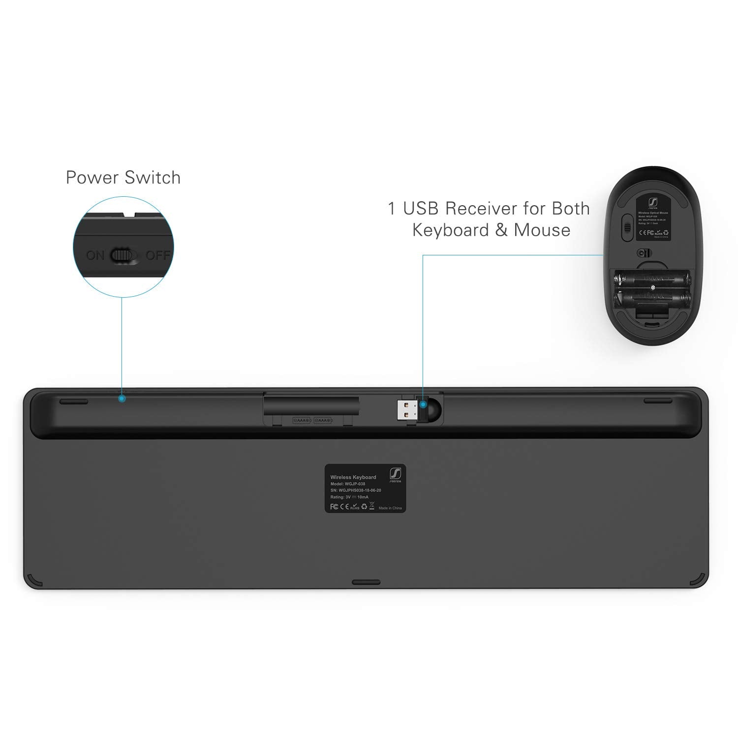 Wireless Keyboard And Mouse Combo   Full Size Slim Thin Wireless Keyboard Mouse With Numeric Keypad 2.4G Stable Connection Adjustable Dpi (Grey & Black)