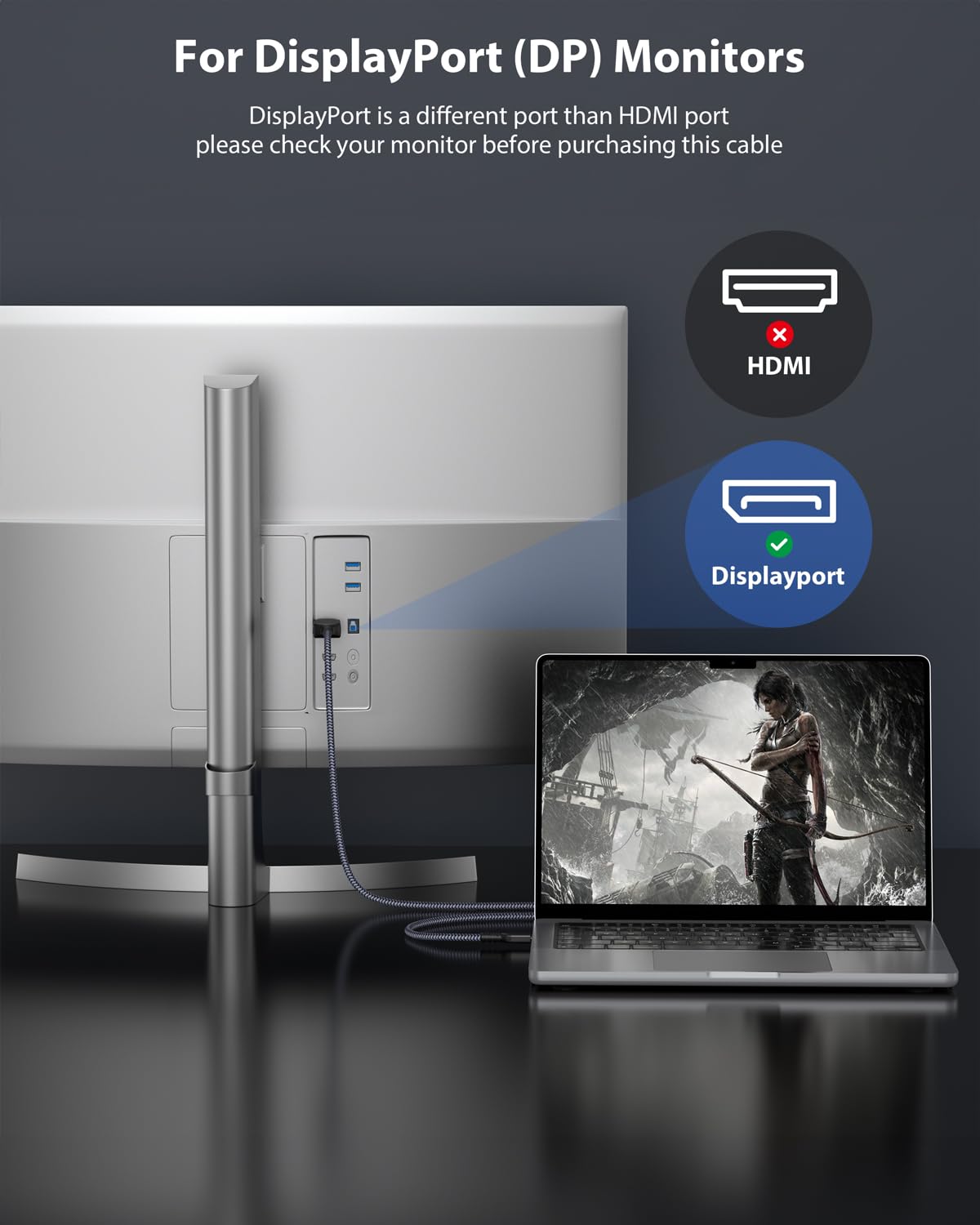 Maxonar Vesa Certified Usb C To Displayport 1.4, 8K 60Hz Thunderbolt 4/3 /Usb4 To Dp Cable 6.6Ft/2M(4K 60Hz 144Hz 120Hz 2K 240Hz