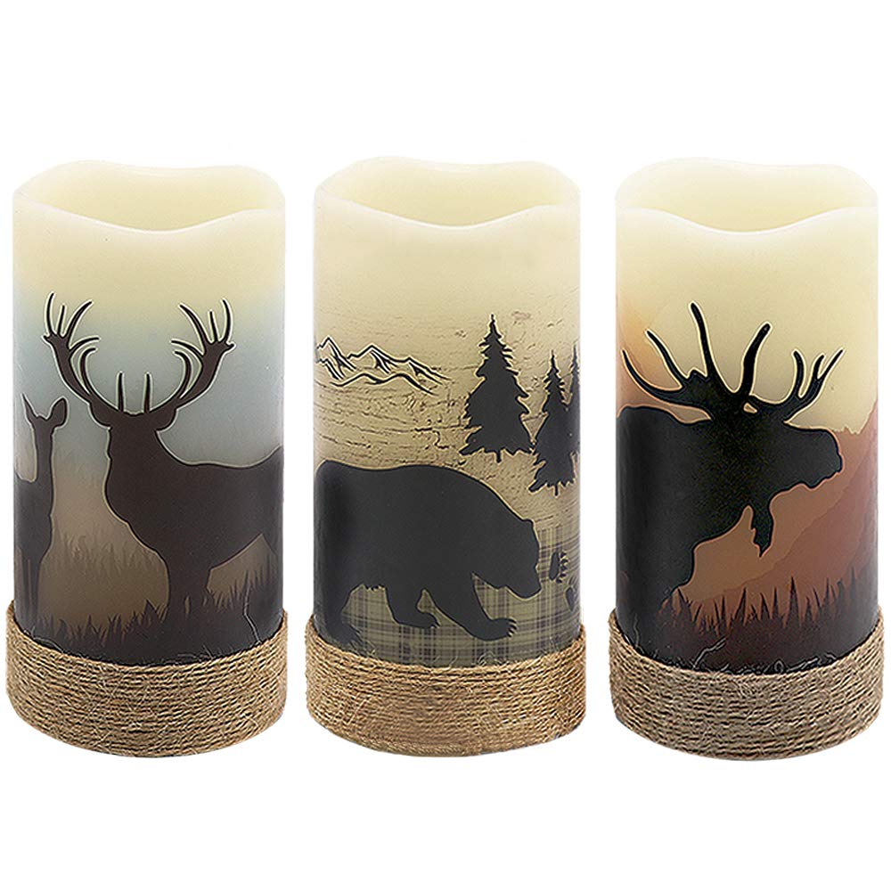 Genswin Flameless Flickering Led Candles With Hemp Rope And 6H Timer, Battery Operated Set Of 3 Real Wax Pillar Rustic Candles W