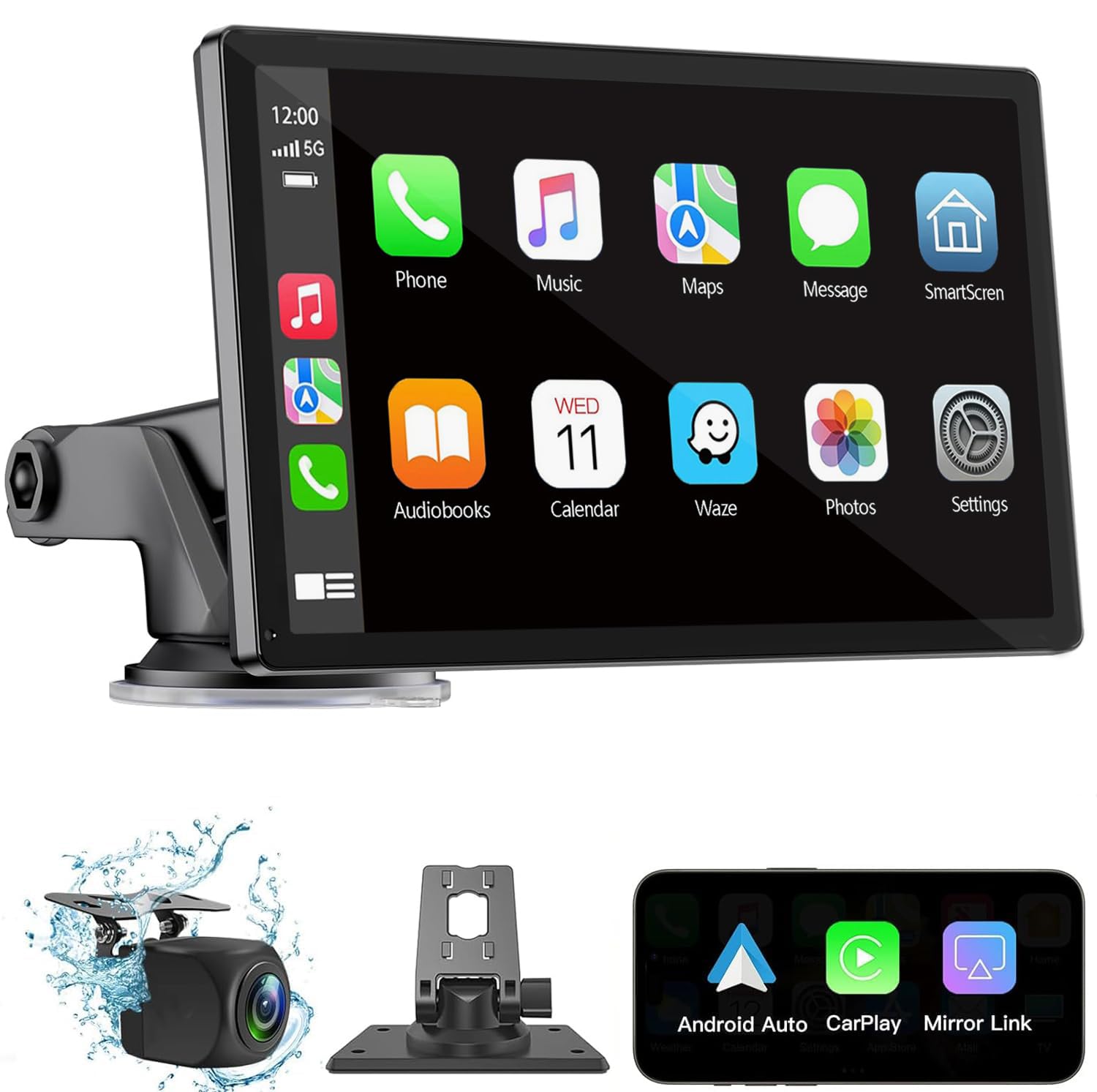 Wireless Carplay Screen For Car 7'' Hd Portable Car Stereo Touchscreen With Apple Carplay And Android Auto With Mirror Link/Back