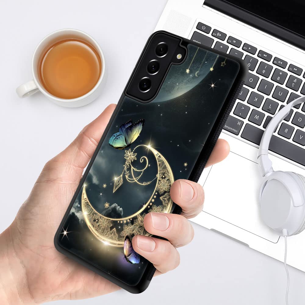 Daizag Compatible With Samsung Galaxy S22 Ultra Case,Golden Retro Fantasy Starry Moon Butterfly For Man Woman, All Round Protect