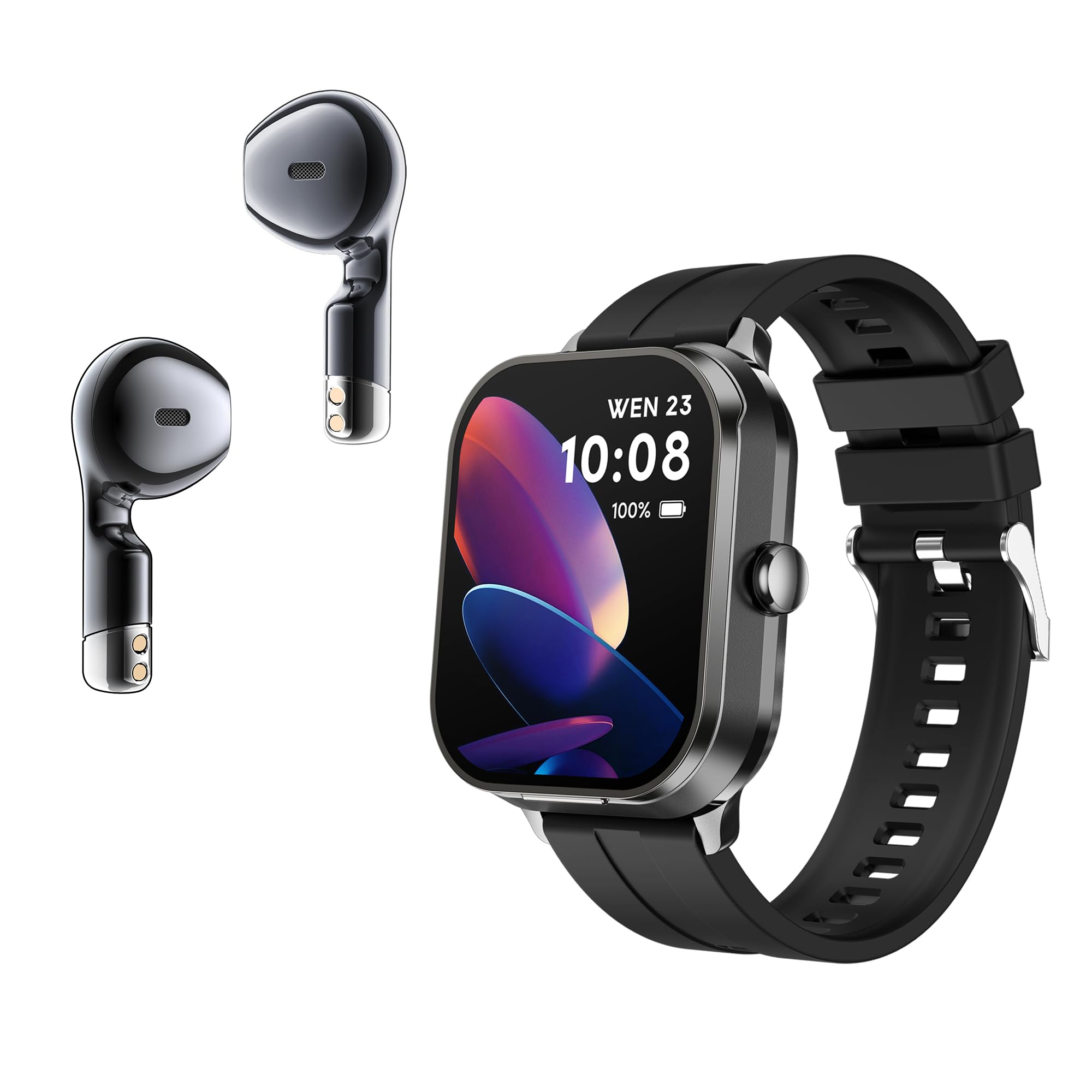 HYDZXINGW Smart Watch with Earbuds,2 in 1 Buildin TWS Wireless BT5.0 Earphone Fitness Sports Health Monitor Black D8 pro