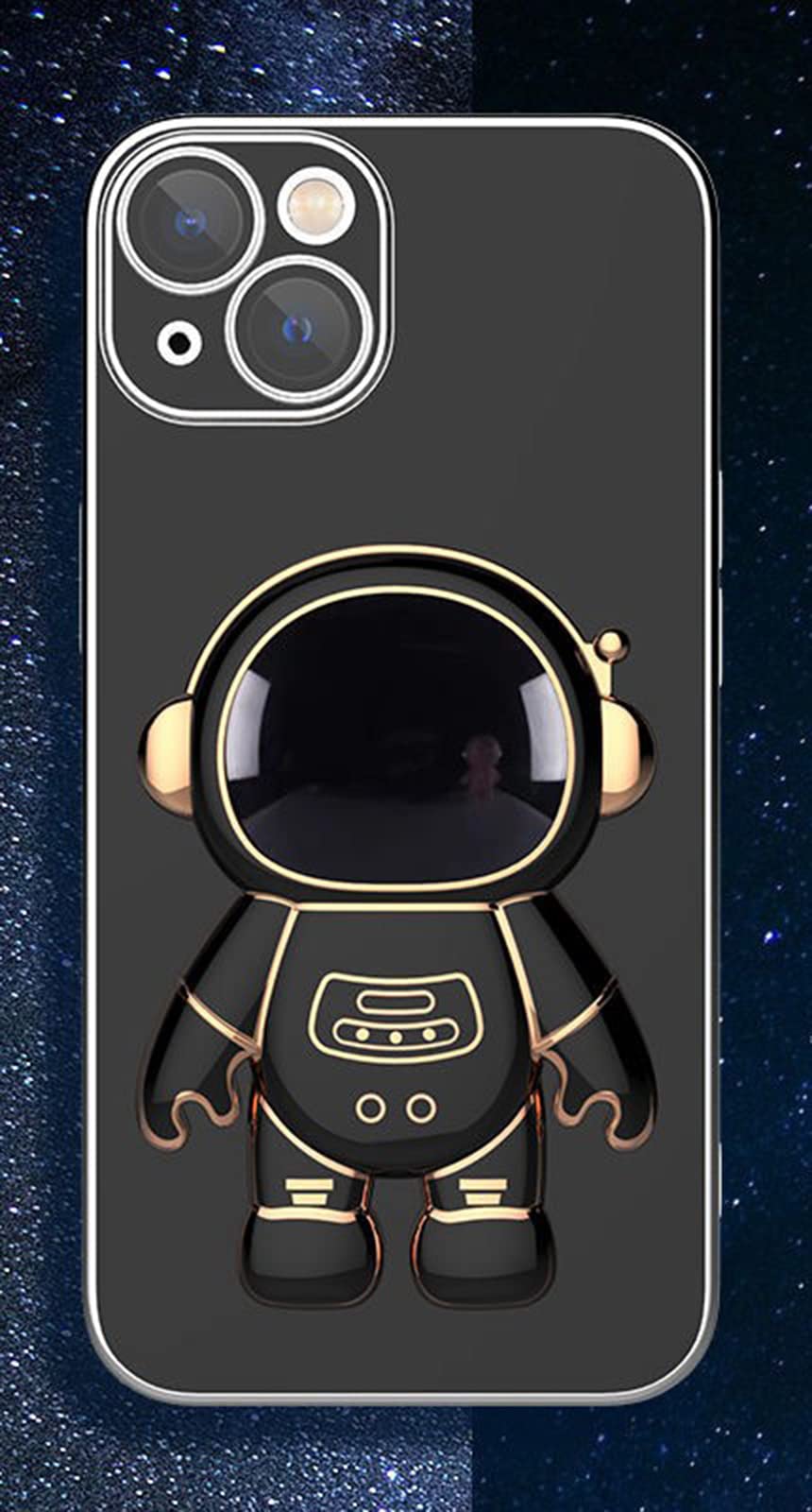 fmuxqje 6D Plating Astronaut Hidden Stand Phone Case for iPhone 14 Pro Thermoplastic Polyurethane Black