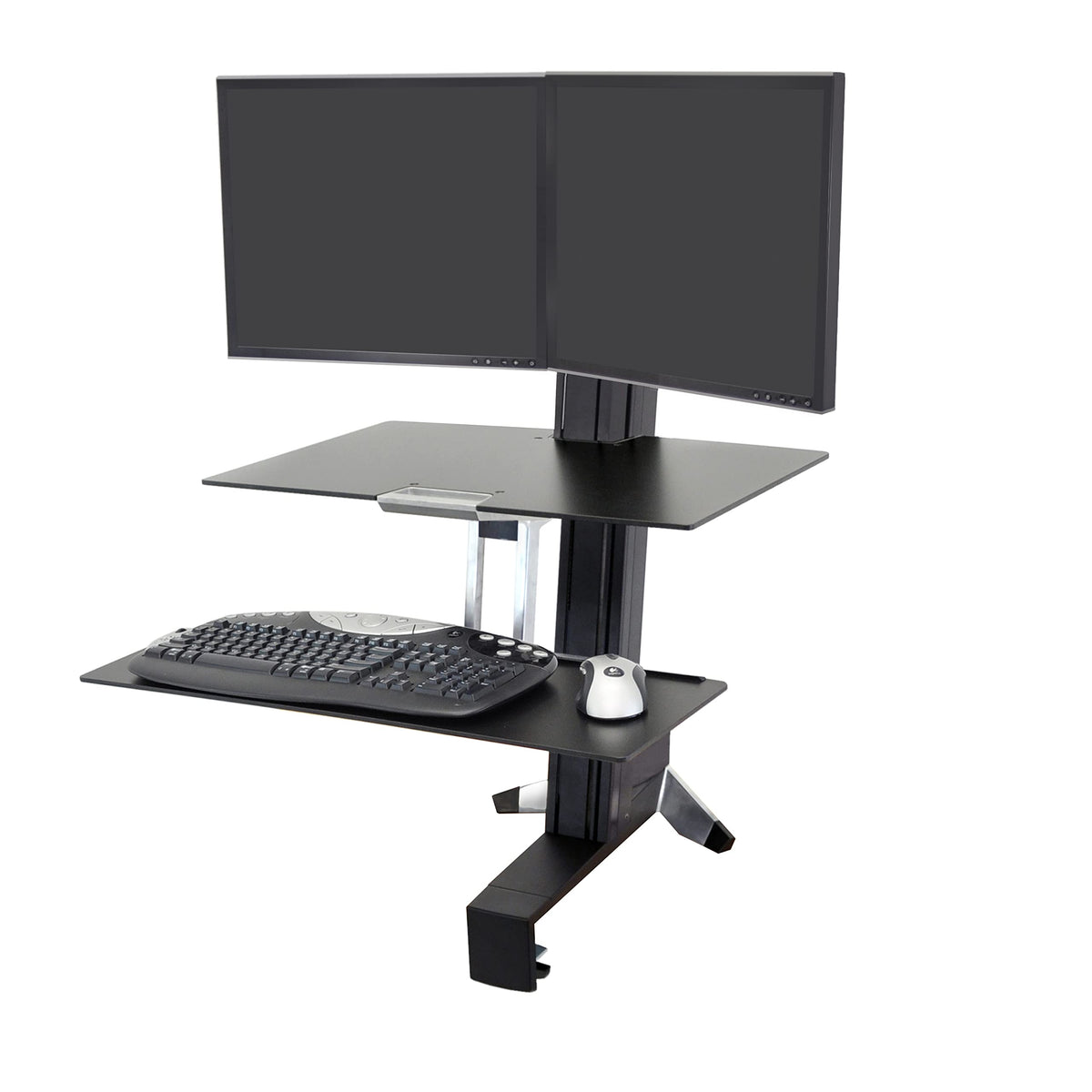 Ergotron � WorkFit S Dual Monitor Standing Desk Converter, Sit Stand Workstation for Tabletops � with Worksurface, Black