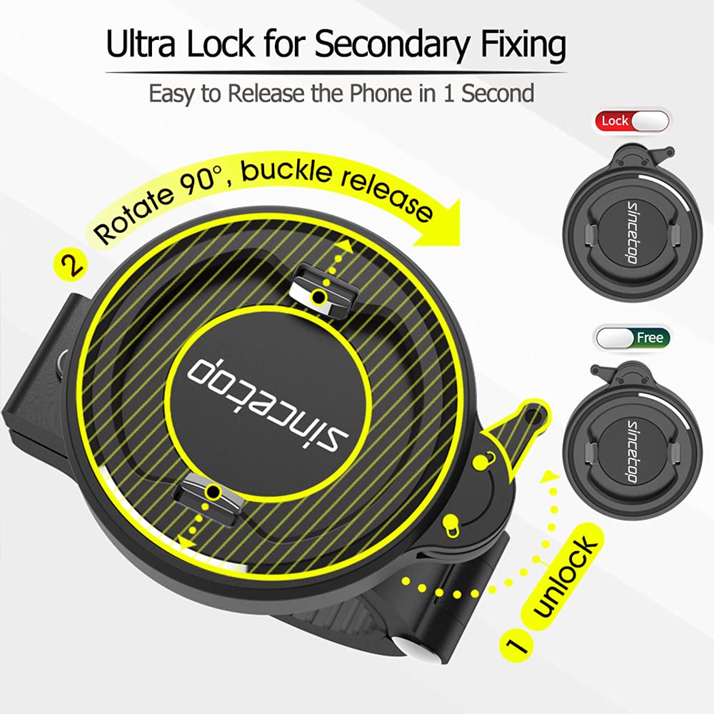 Sincetop Bike Phone Mount, Secure Lock & Quick Release Bike Cell Phone Holder - Aluminum Stem/Handlebar Phone Mount For Bicycle/