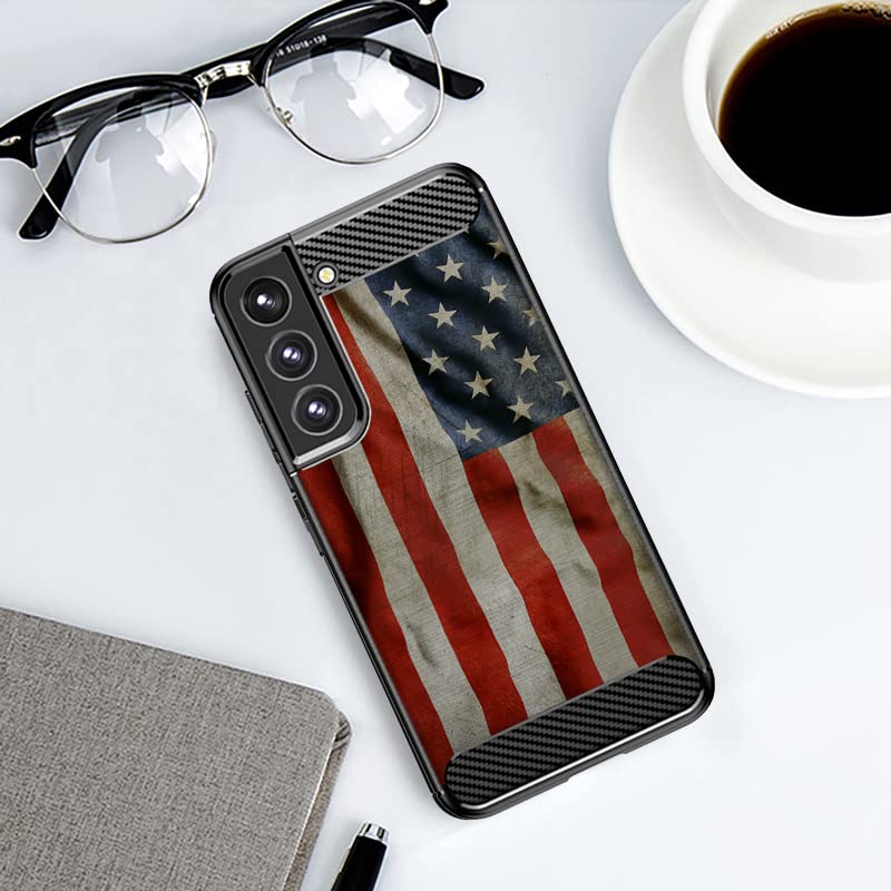 Cases on Deck Samsung Galaxy S22 Plus S22+ Phone Case Thin TPU Carbon Fiber Texture American Flag