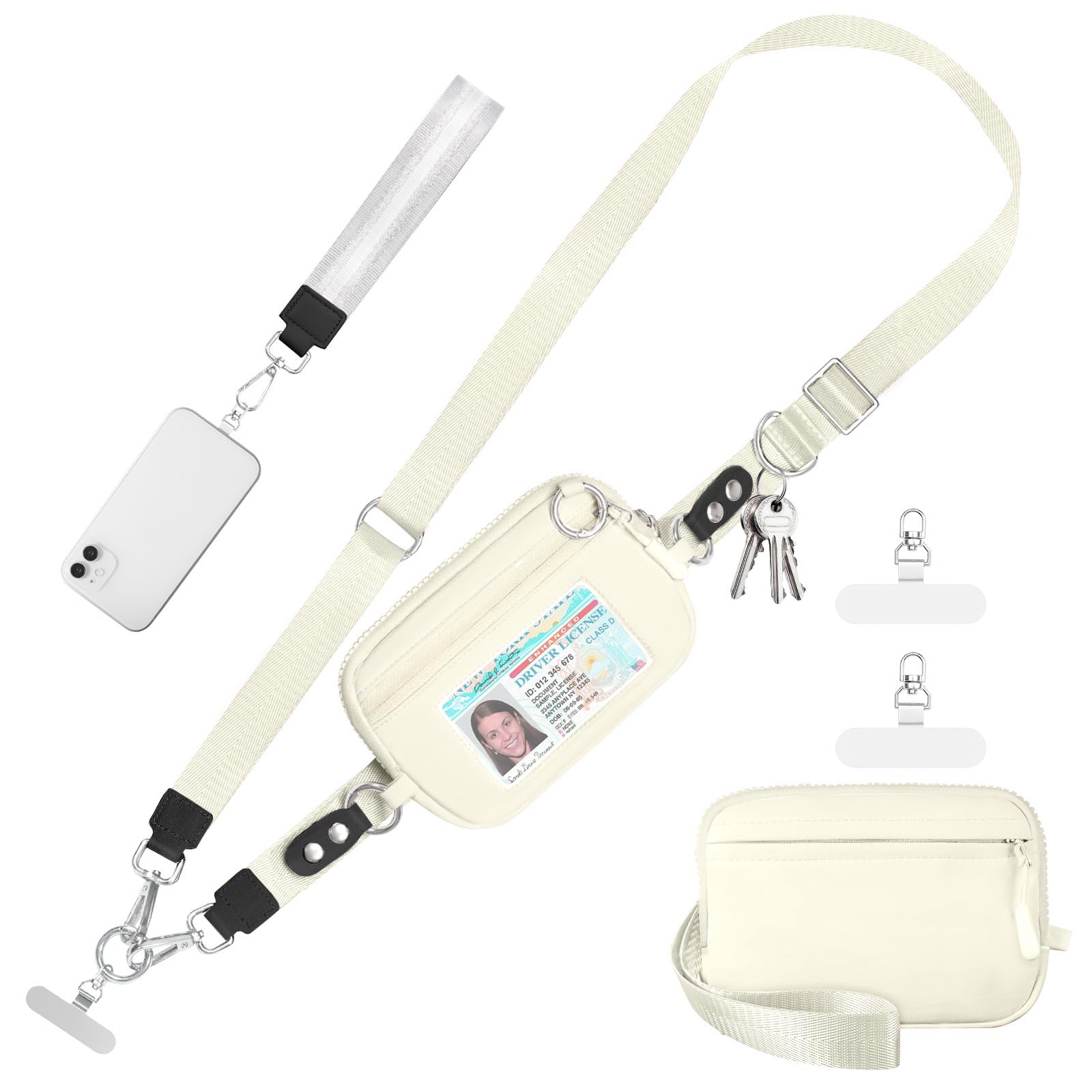 Tiostep Clip and Go Strap for Phone with Wallet Crossbody Phone Lanyard Adjustable and Detachable Wristlet Wallet with ID Window