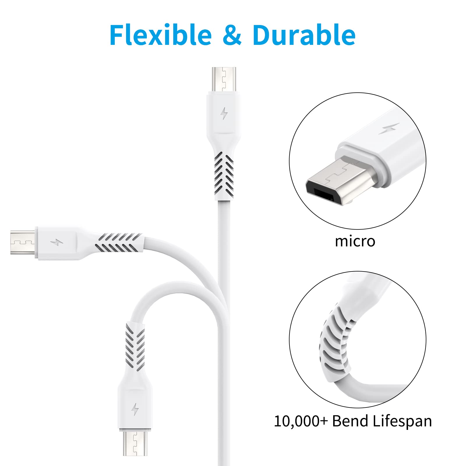 Short Micro Usb Cable 1Ft, 5 Pack Android Micro Usb Cable Standard 2.0 Usb A To Micro Usb Charger Cord Micro B Android Charging