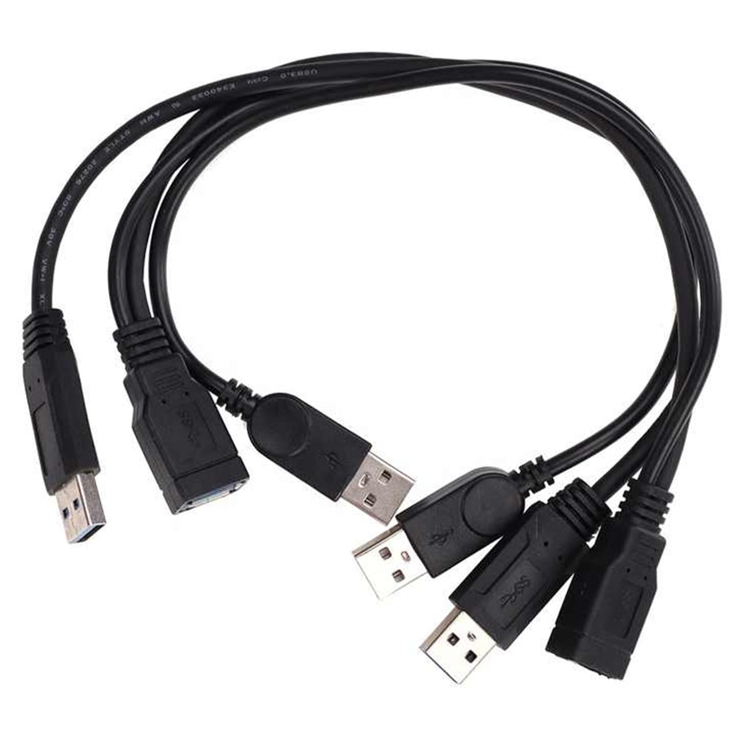 2 Pack Of Alinna Black Usb 3.0 Female To Dual Usb Male Extra Power Data Y Extension Cable Splitter Adapter For 2.5' Mobile Hard Disk