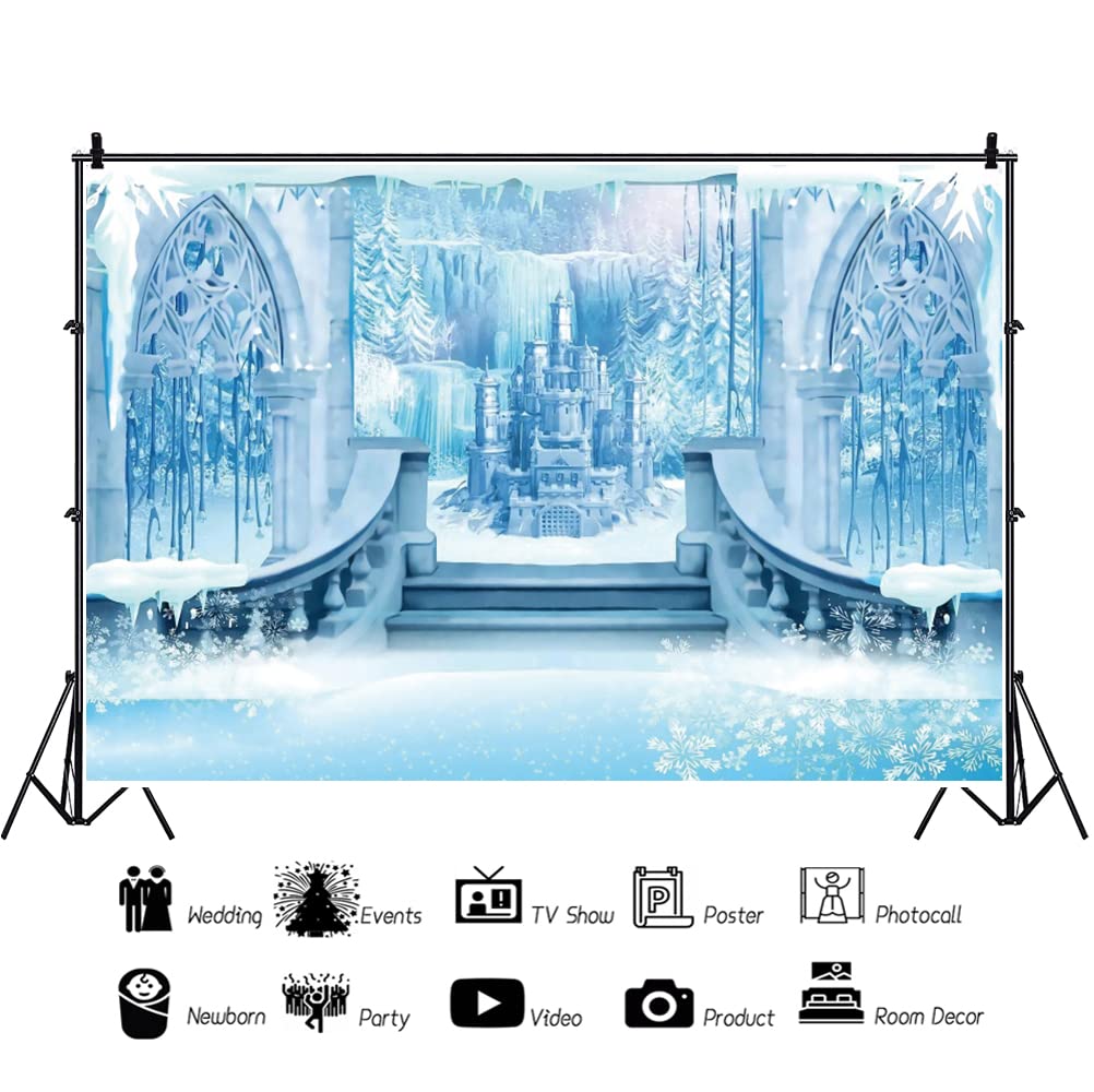 8X6Ft Winter Castle Backdrop Winter Wonderland Ice Castle Photography Backdrop Ice And Snow World Blue Ice Snowflake Backdrop Fo