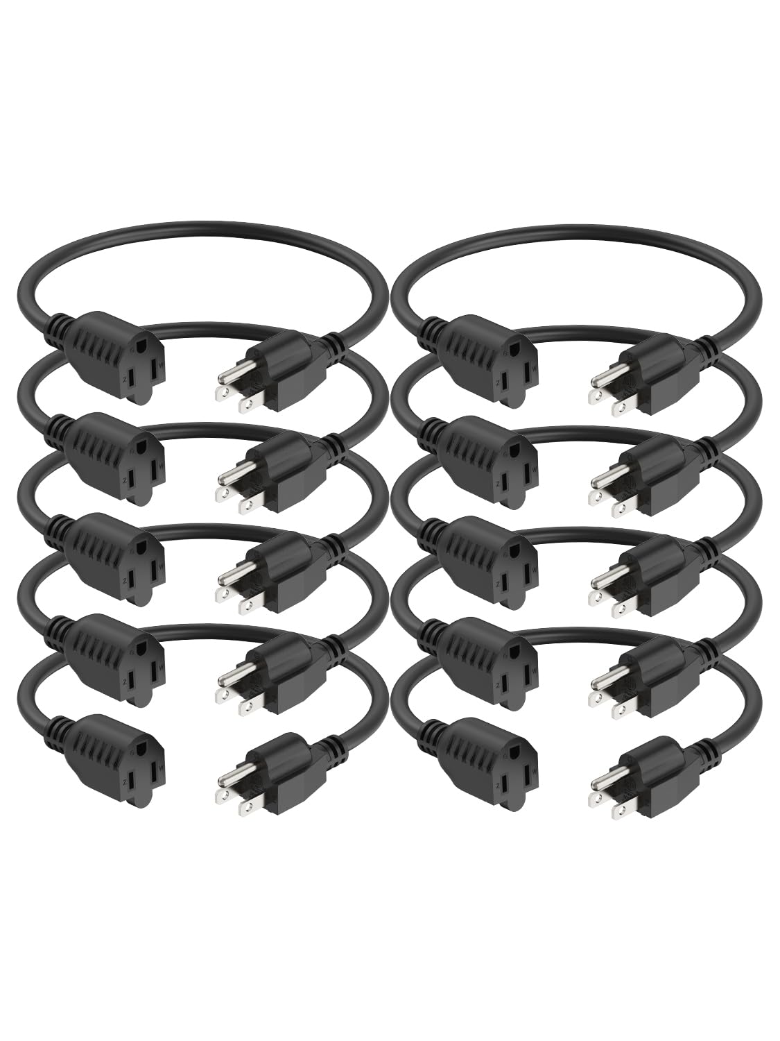 Plugtul Short Extension Cord 8 Inch, 10 Pack, Indoor/Outdoor 16 Gauge 3 Prong Grounded Wire Etl Listed, 13A 1625W 125V Sjtw