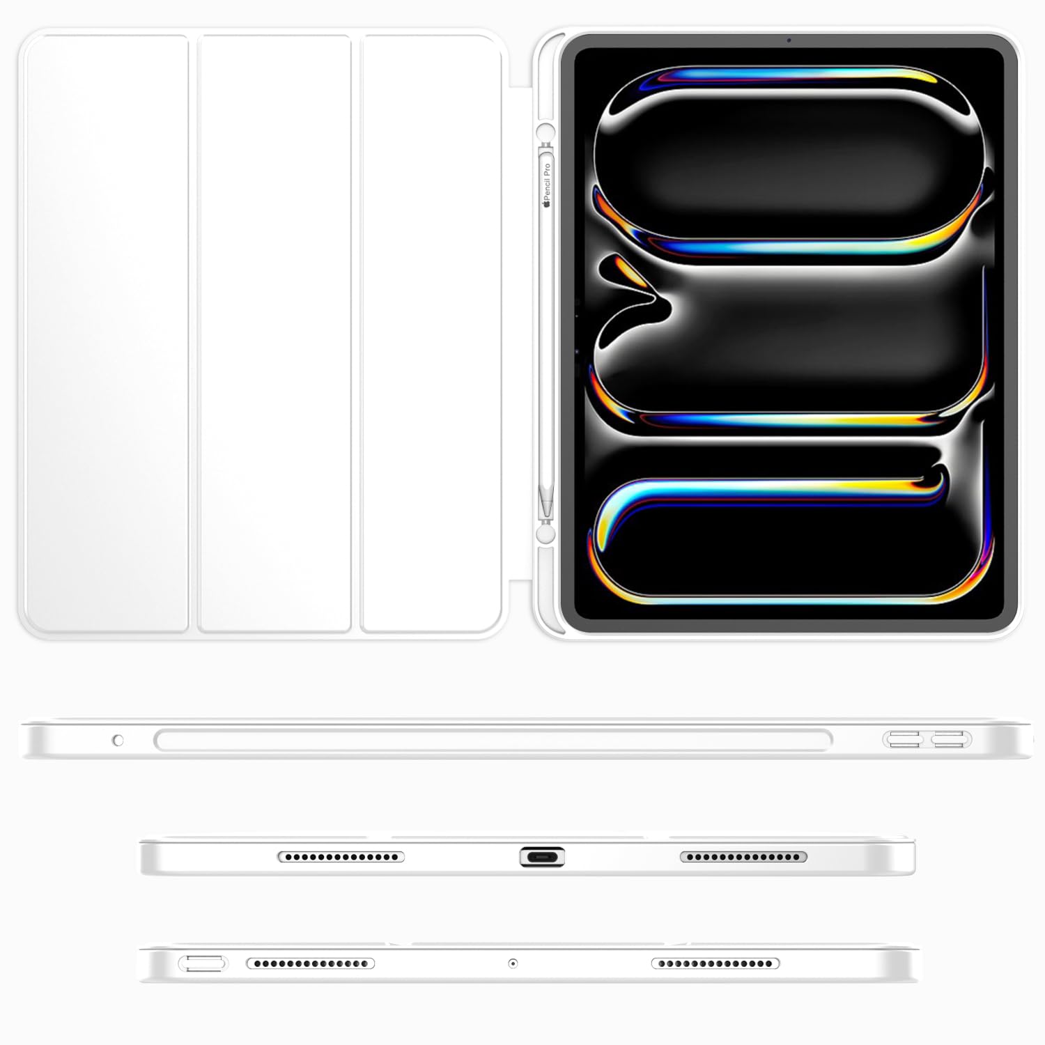 Imieet Ipad Pro 13 Inch Case M4 (2024) With Pencil Holder, [Support Pencil Pro And Pencil (Usb C)],Trifold Stand Smart Case With Soft Tpu Back, Auto Wake/Sleep (White)