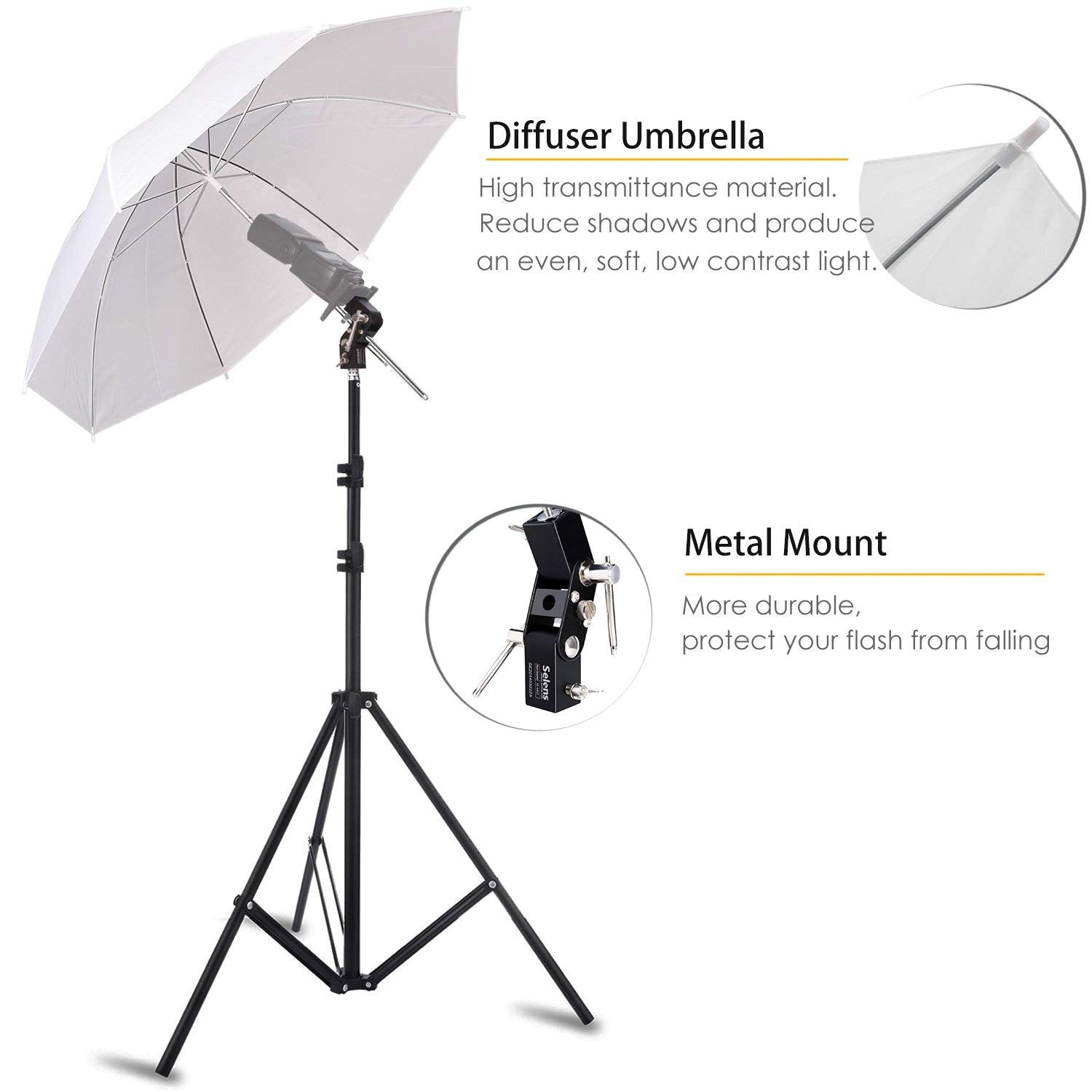 Selens Photo Umbrella Kit 33''/84Cm White Soft Umbrella With Light Stand And Metal Flash Bracket Mount For Portrait Photography