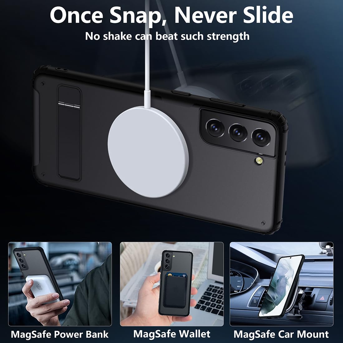 Tianniuke Magnetic Case For Samsung Galaxy S21,Compatible With Magsafe,Adjustable Kickstand,Translucent Matte Anti Fingerprint,S