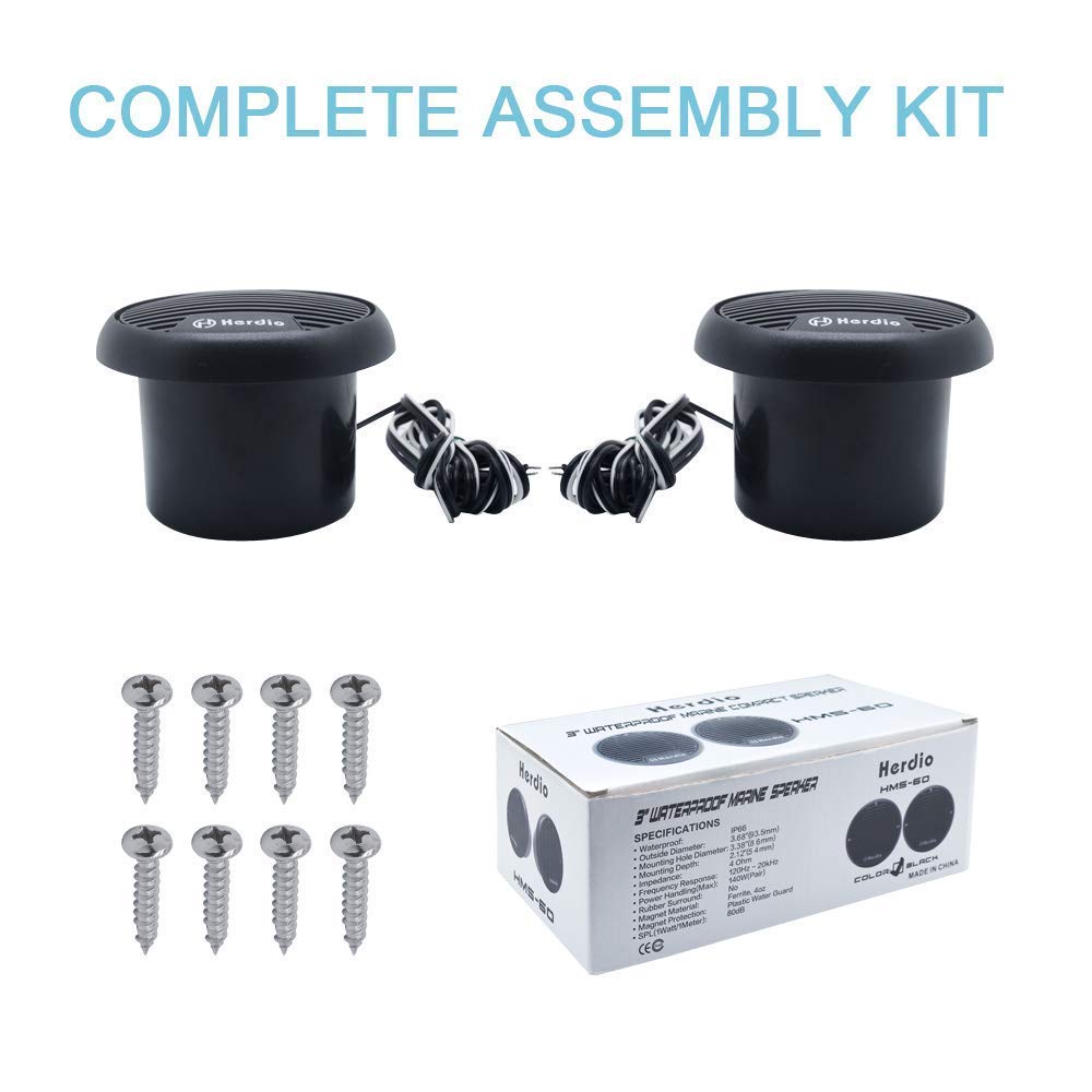 Herdio 3 Inch Waterproof Marine Speakers 2 Way Full Range Audio Stereo System Motorcycle Speaker With Max Power 140 W (Pair) For