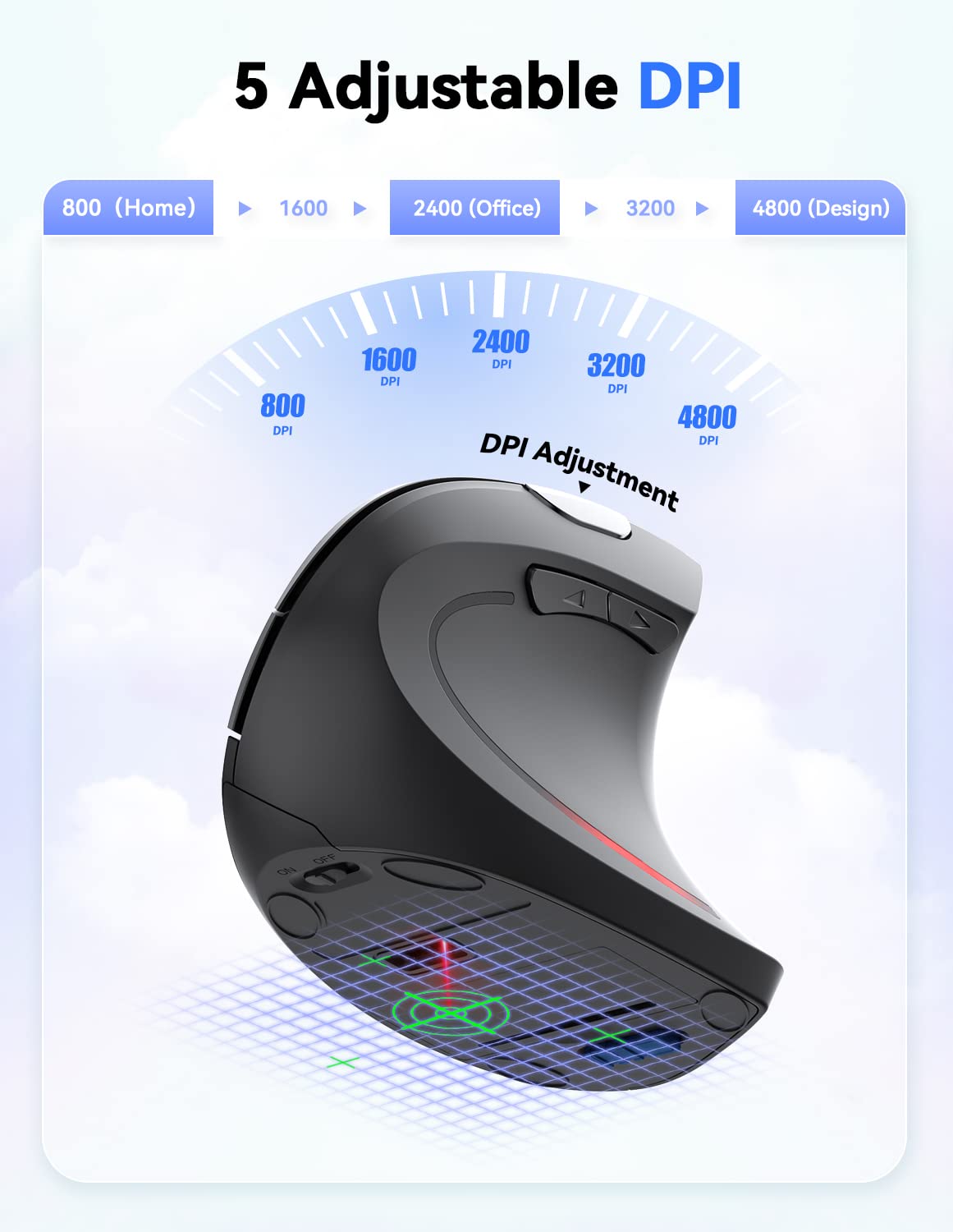 Tecknet Ergonomic Mouse, 4800 Dpi Wireless Vertical Mouse With 5 Adjustable Dpi Levels, 2.4Ghz Optical Carpal Tunnel Mouse, 6 Bu