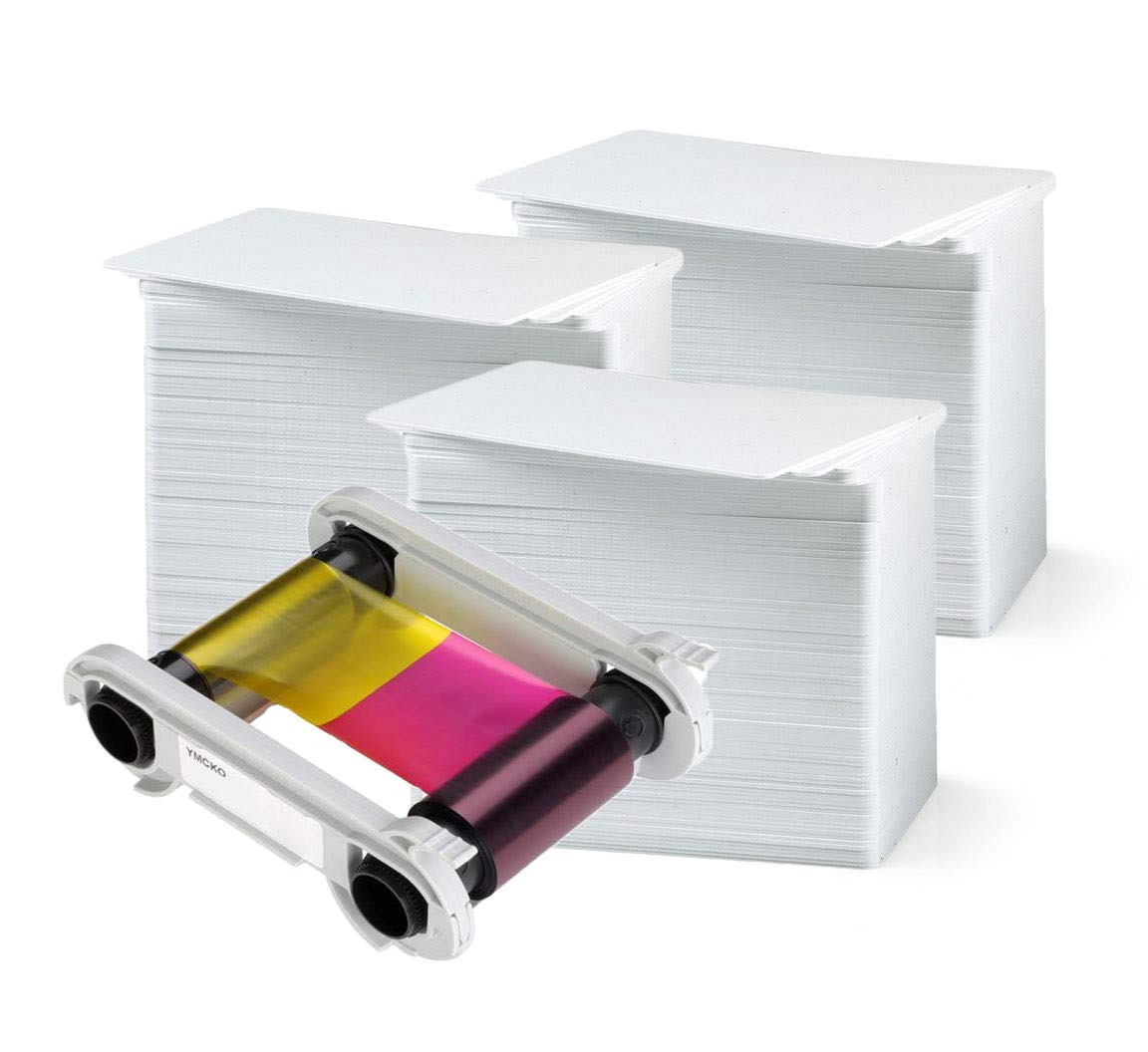 Bodno Evolis R5F008Aaa Color Ribbon   Ymcko   300 Prints Premium Cr80 30 Mil Graphic Quality Pvc Cards   Qty 300