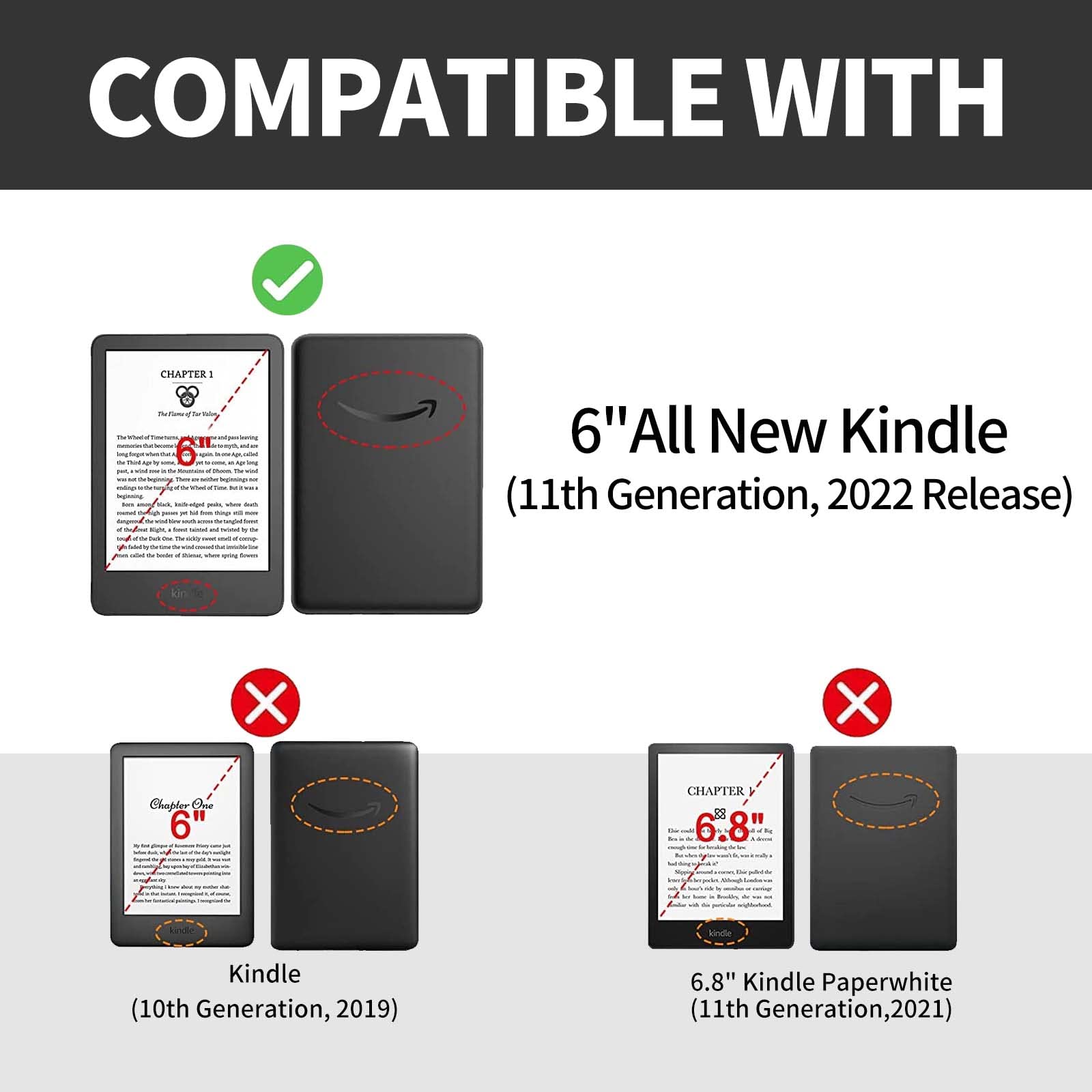 Rossy Case For 6'' All New Kindle 11Th Generation 2022 Release (Only Fit 6 Inch Basic Kindle Case 2022) Slim Pu Leather Adjustab