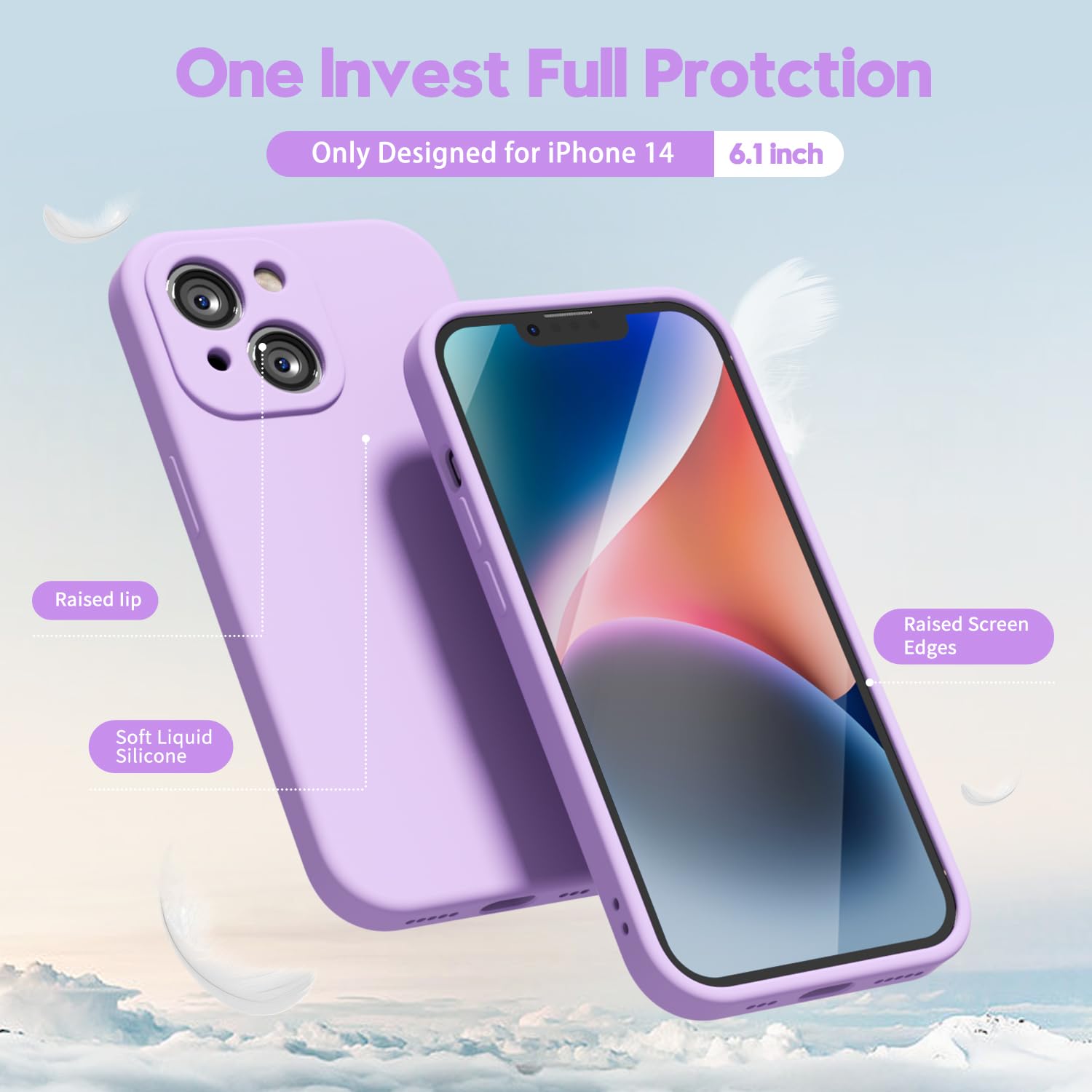 Oakxco For Iphone 14 Phone Case Liquid Silicone, Cute Thin Slim Soft Rubber Tpu Plain Smooth Gel Cover For Women Girl, Matte Sol