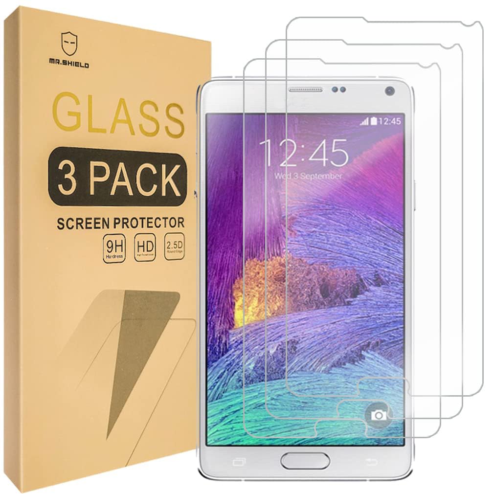 Mr.Shield [3 Pack] Designed For Samsung Galaxy Note 4 [Tempered Glass] Screen Protector [0.3Mm Ultra Thin 9H Hardness 2.5D Round
