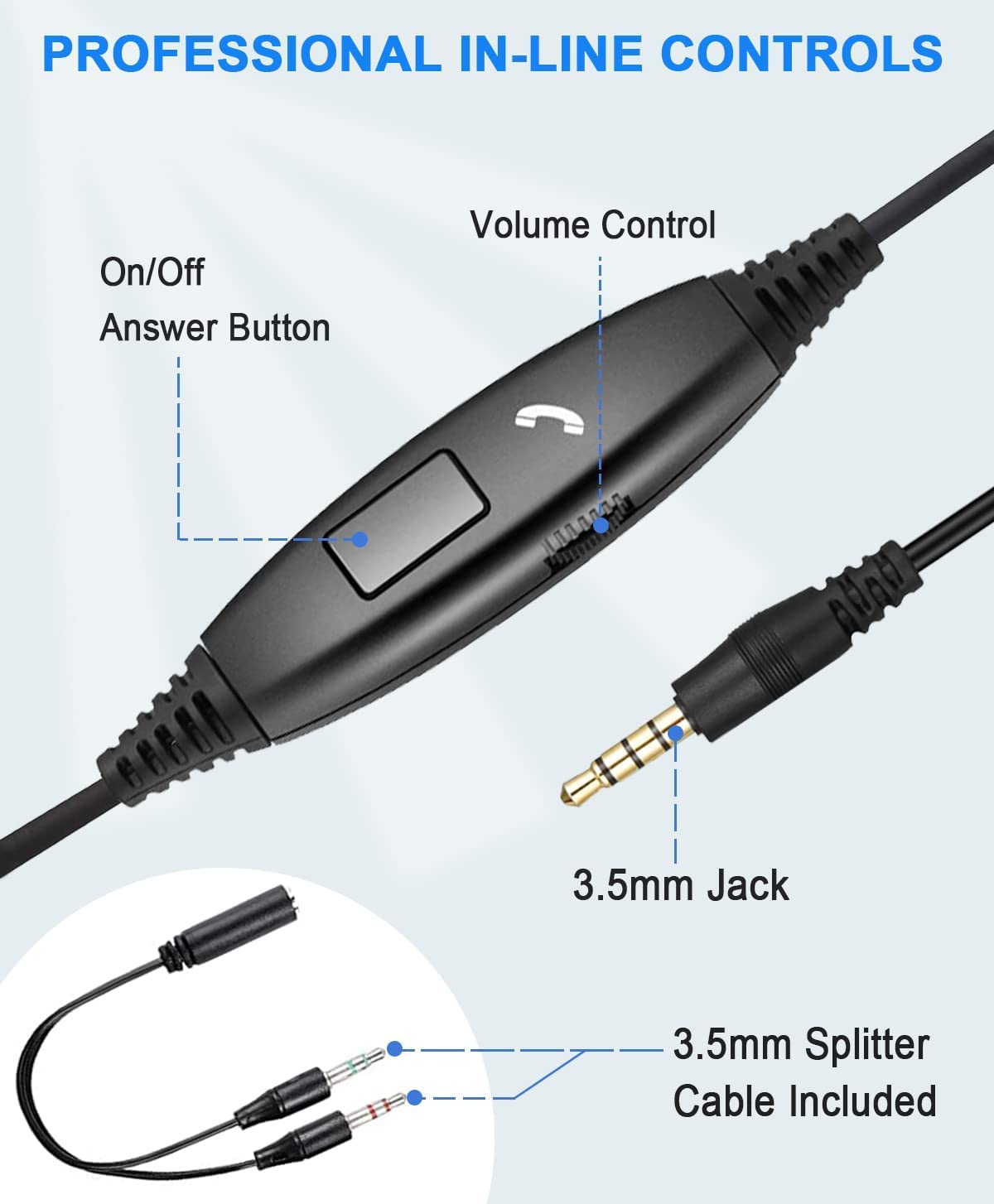 Callez 3.5Mm Cell Phone Headset With Call Control, Computer Headset With Microphone Noise Cancelling For Iphone Samsung Ipad Pc Skype Office Meetings Call Center Work, Clear Chat, Super Comfort