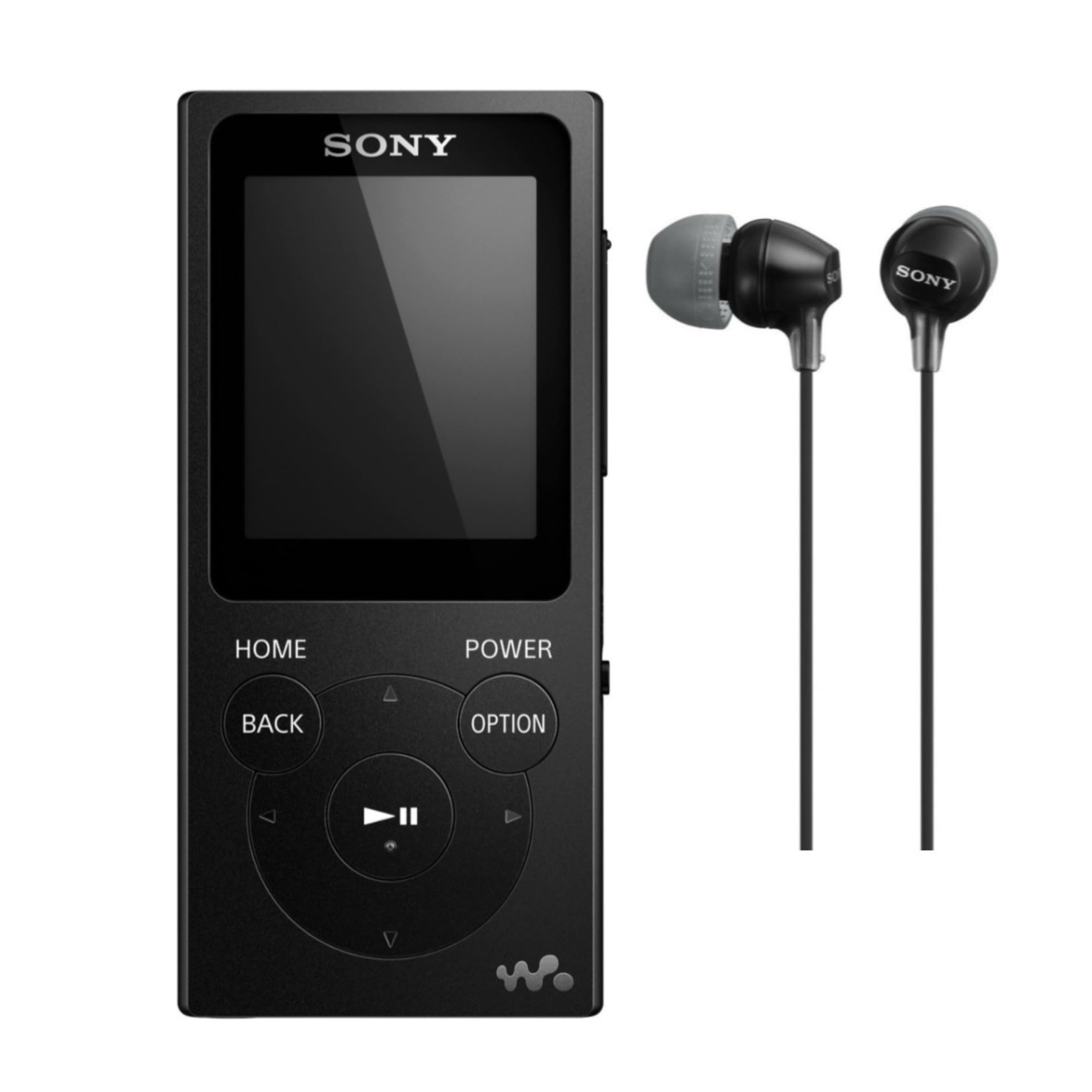 Sony NW E394 8GB Walkman Audio Player (Black) Bundle with Sony MDREX15LP Fashion Color EX Series Earbuds (Black) (2 Items)