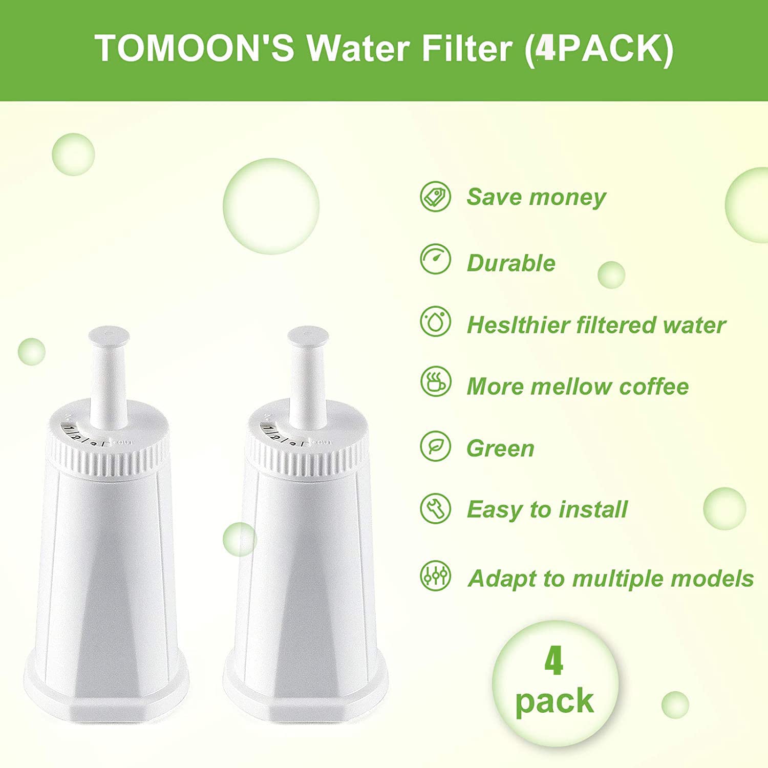 Tomoon 4 Pack Bes880 Breville Espresso Machine Water Filter Replacement For Breville Barista Touch,Oracle Touch,Dual Boiler,Clar